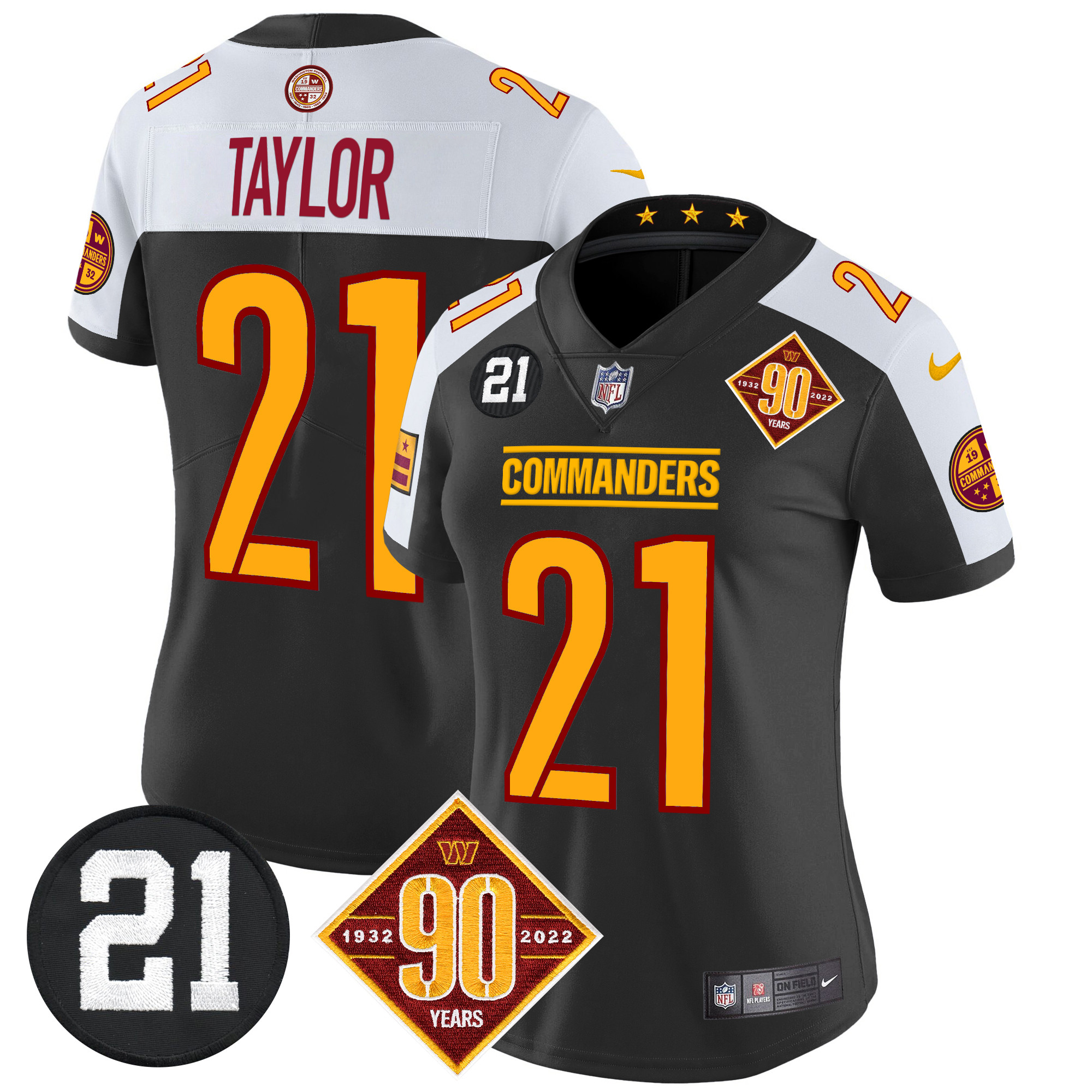 Sean Taylor Women's Washington Commanders 90th & Sean Taylor Patch Vapor Limited Black Alternate Jersey - All Stitched