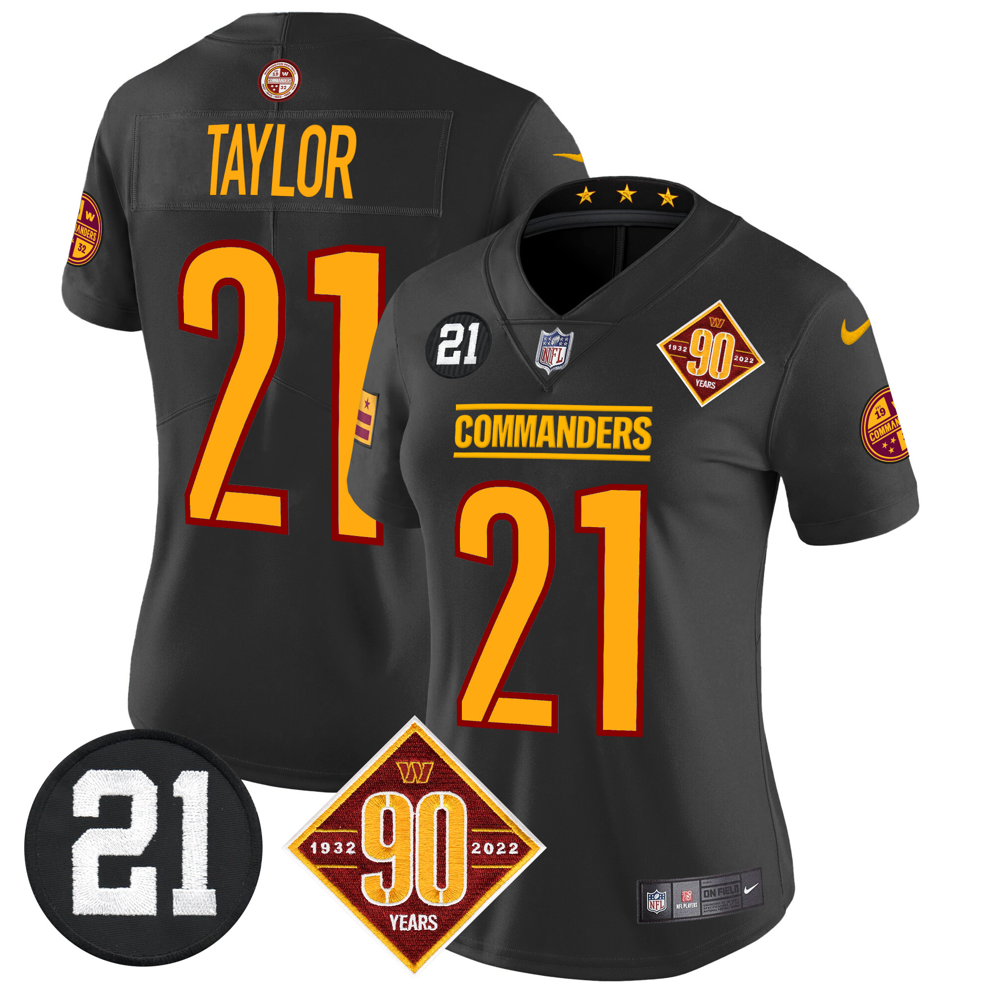 Sean Taylor Women's Washington Commanders 90th & Sean Taylor Patch Vapor Limited Black Jersey - All Stitched