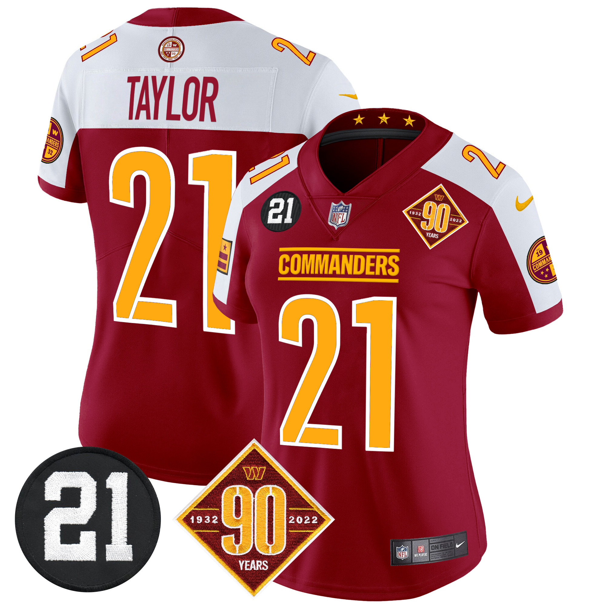Sean Taylor Women's Washington Commanders 90th & Sean Taylor Patch Vapor Limited Burgundy Alternate Jersey - All Stitched