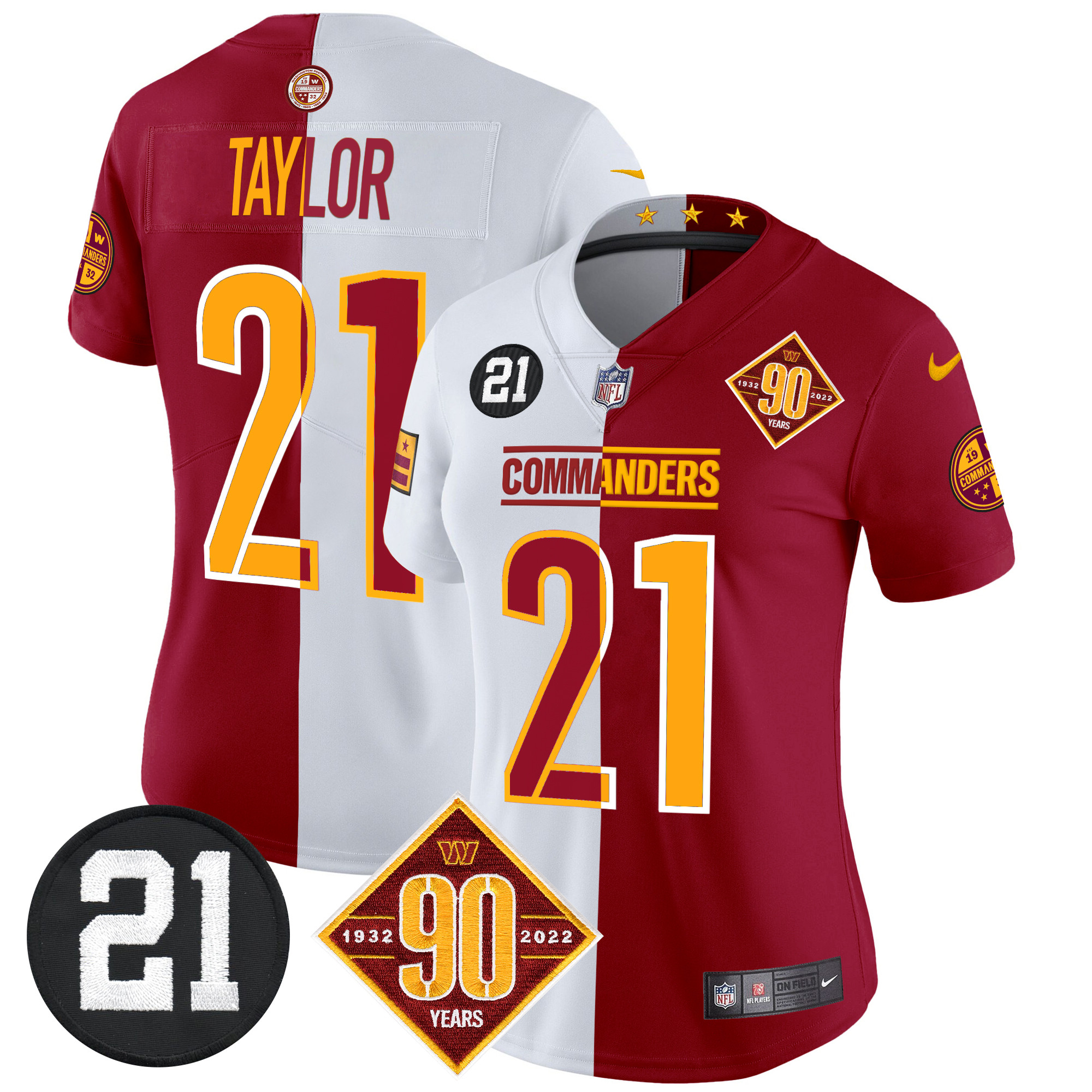 Sean Taylor Women's Washington Commanders 90th & Sean Taylor Patch Vapor Limited Half Jersey - All Stitched