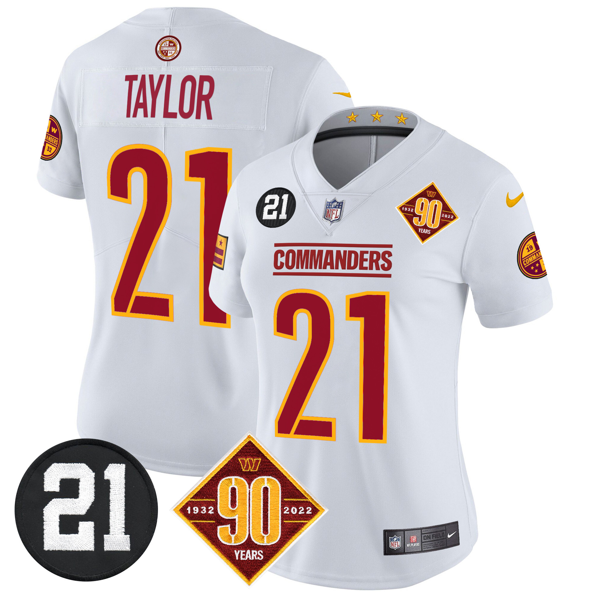 Sean Taylor Women's Washington Commanders 90th & Sean Taylor Patch Vapor Limited White Jersey - All Stitched