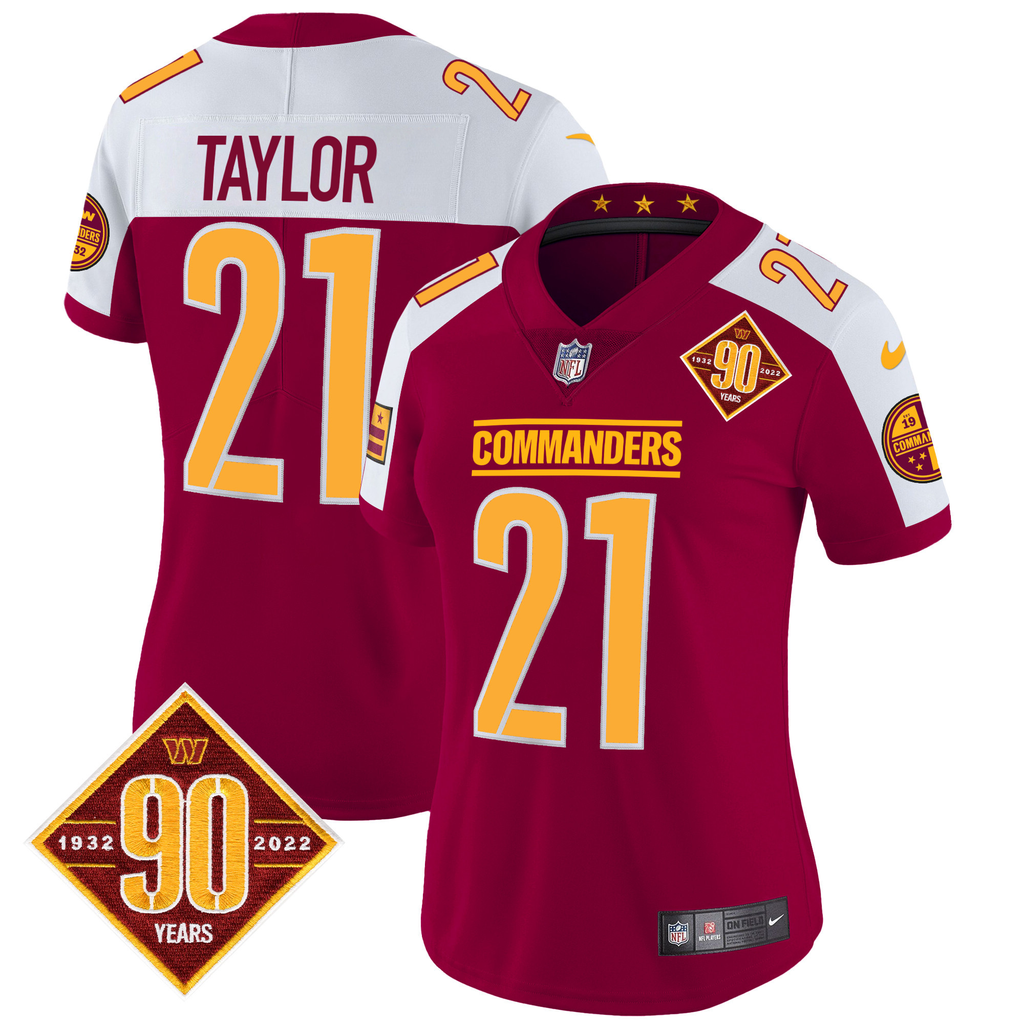 Sean Taylor Women's Washington Commanders 90th Anniversary Patch Vapor Burgundy Alternate Jersey - All Stitched