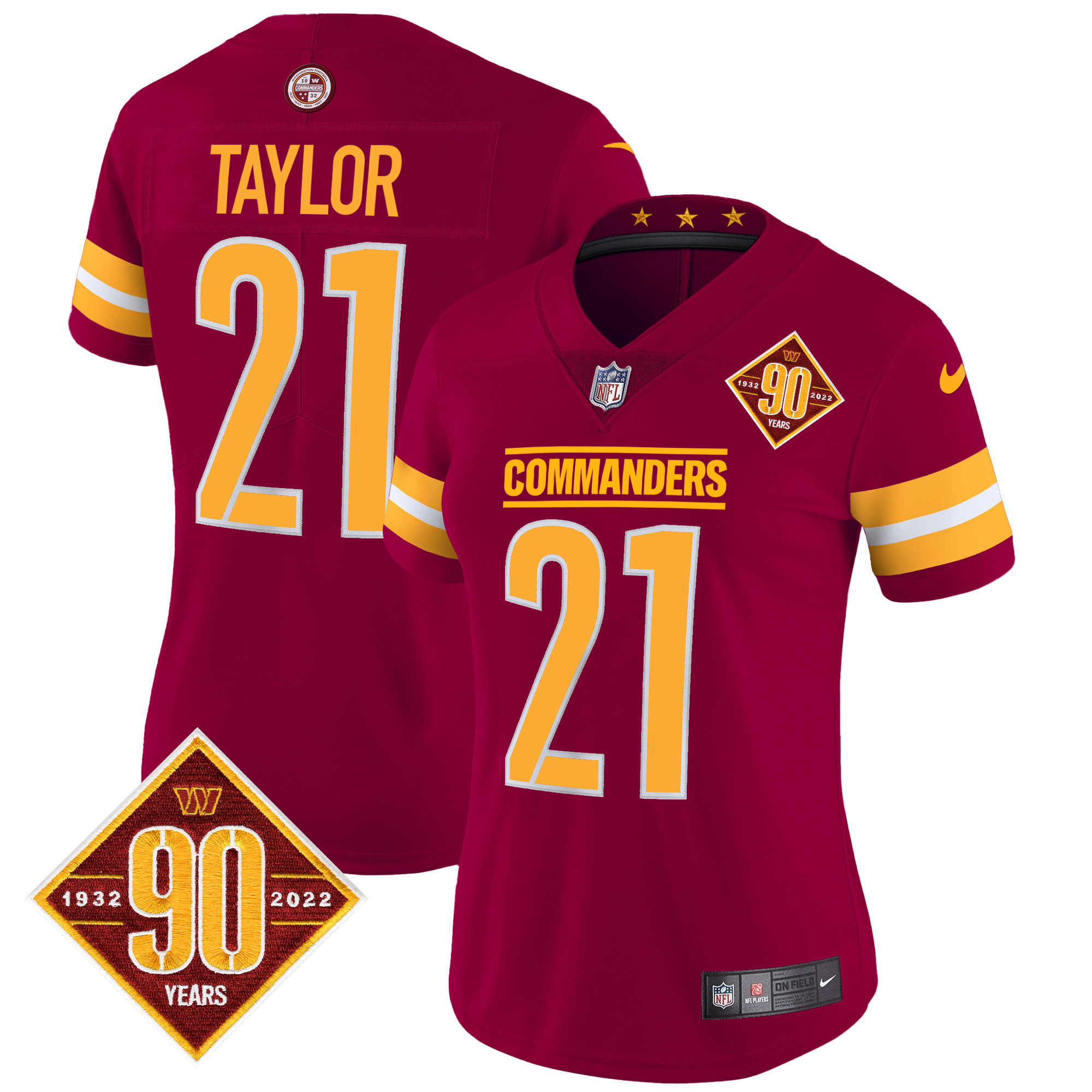 Sean Taylor Women's Washington Commanders 90th Anniversary Patch Vapor Burgundy Jersey - All Stitched
