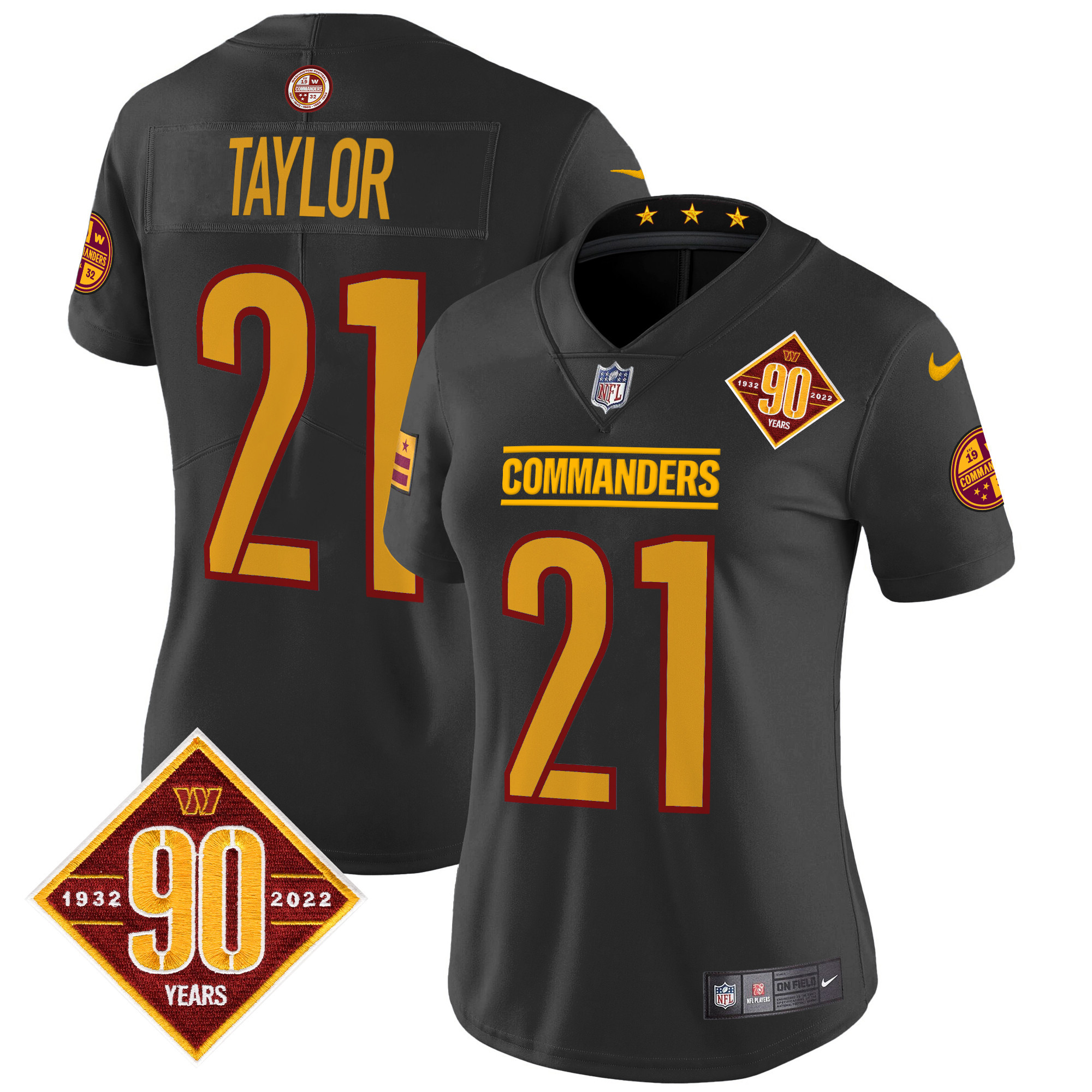 Sean Taylor Women's Washington Commanders 90th Anniversary Patch Vapor Limited Black Jersey - All Stitched
