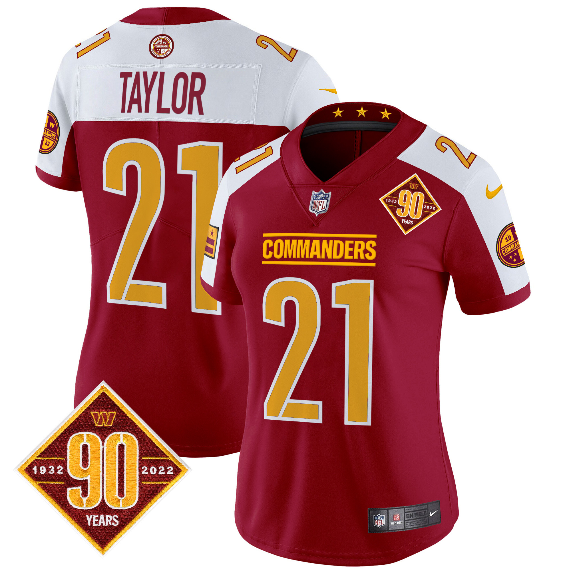 Sean Taylor Women's Washington Commanders 90th Anniversary Patch Vapor Limited Burgundy Alternate Jersey - All Stitched