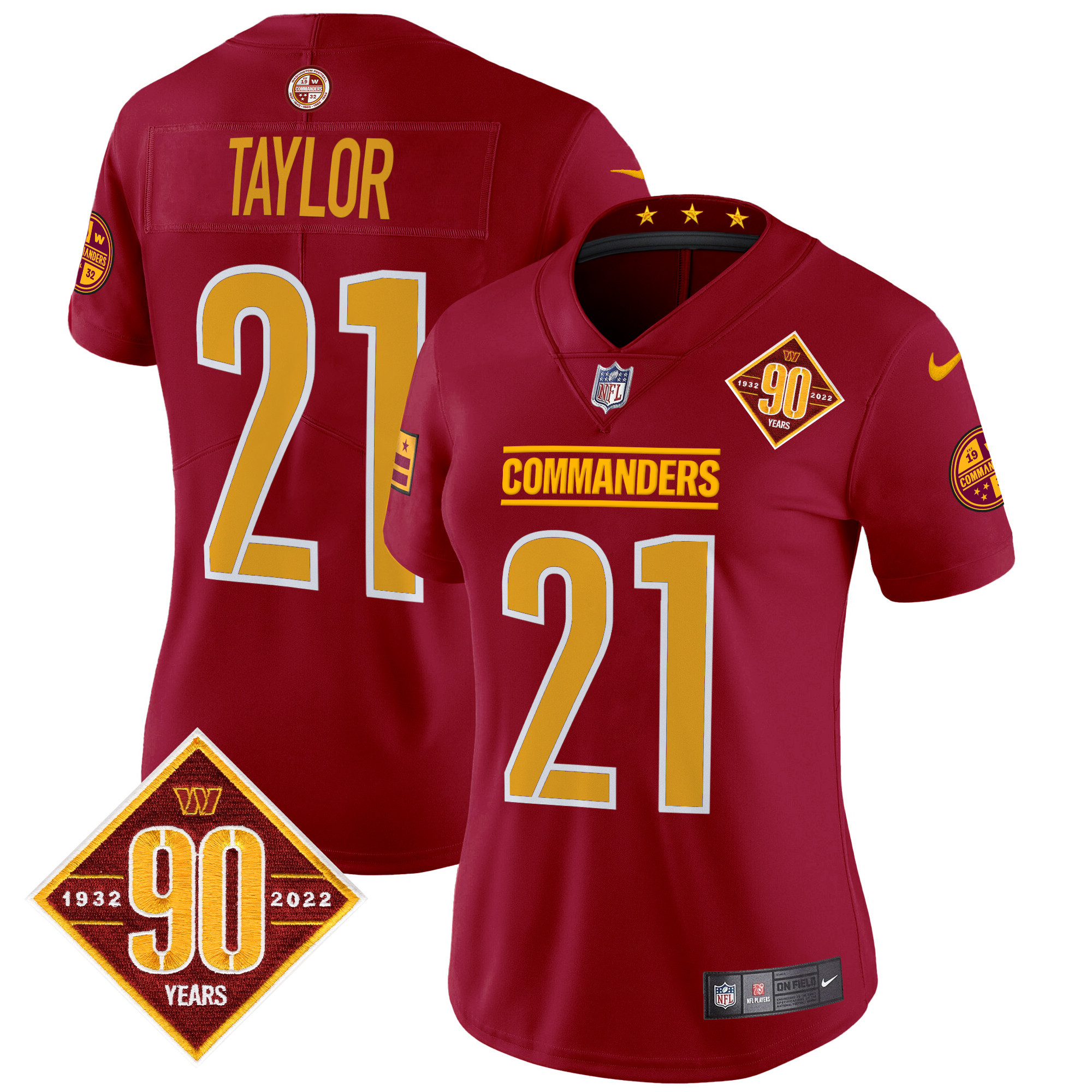 Sean Taylor Women's Washington Commanders 90th Anniversary Patch Vapor Limited Burgundy Jersey - All Stitched