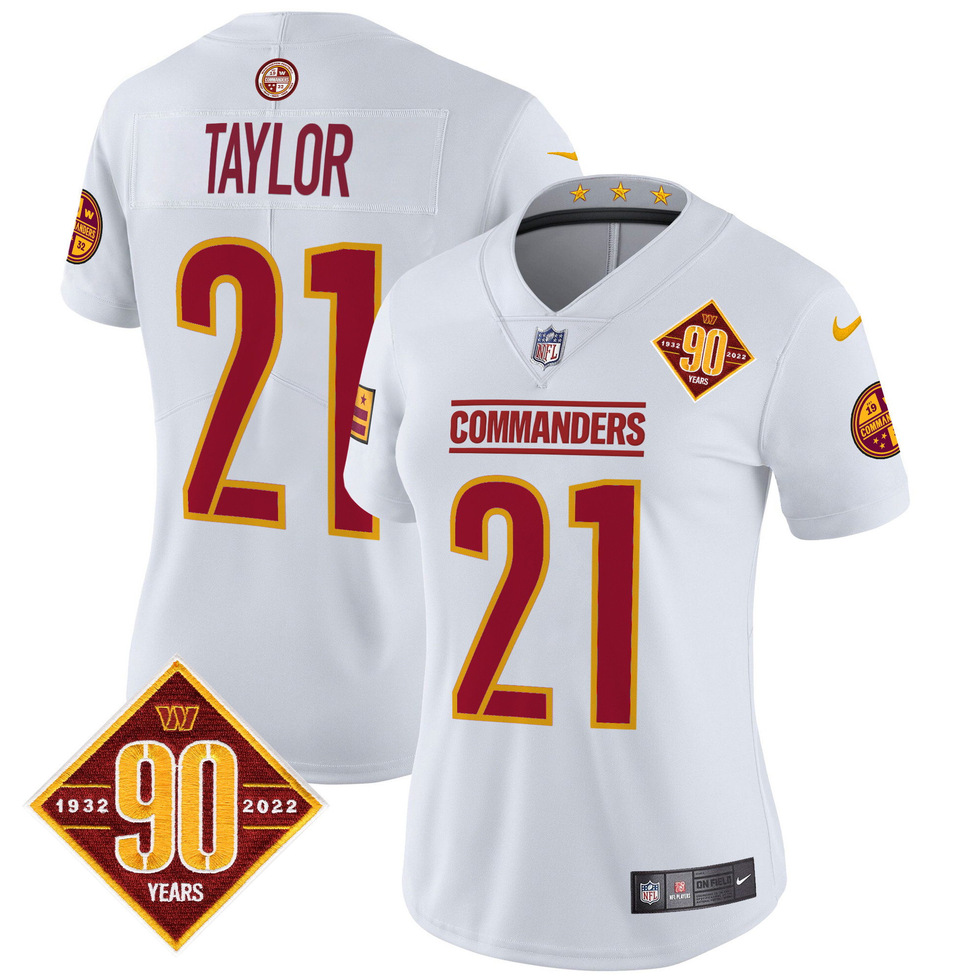 Sean Taylor Women's Washington Commanders 90th Anniversary Patch Vapor Limited White Jersey - All Stitched