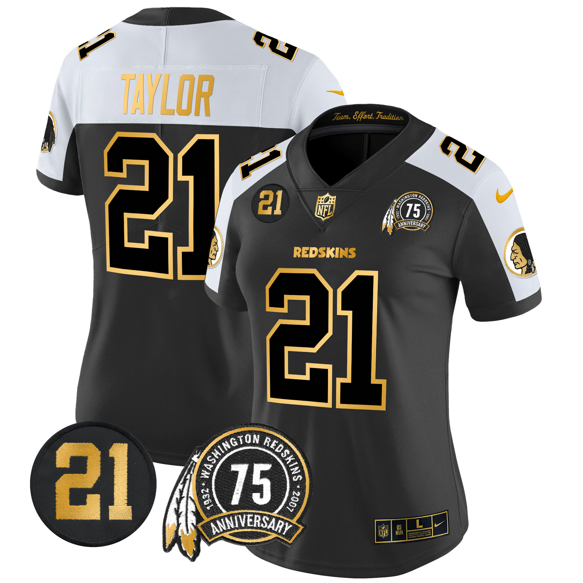 Sean Taylor Women's Washington Redskins 75th & Sean Taylor Patch Gold Vapor Limited Alternate Jersey - All Stitched