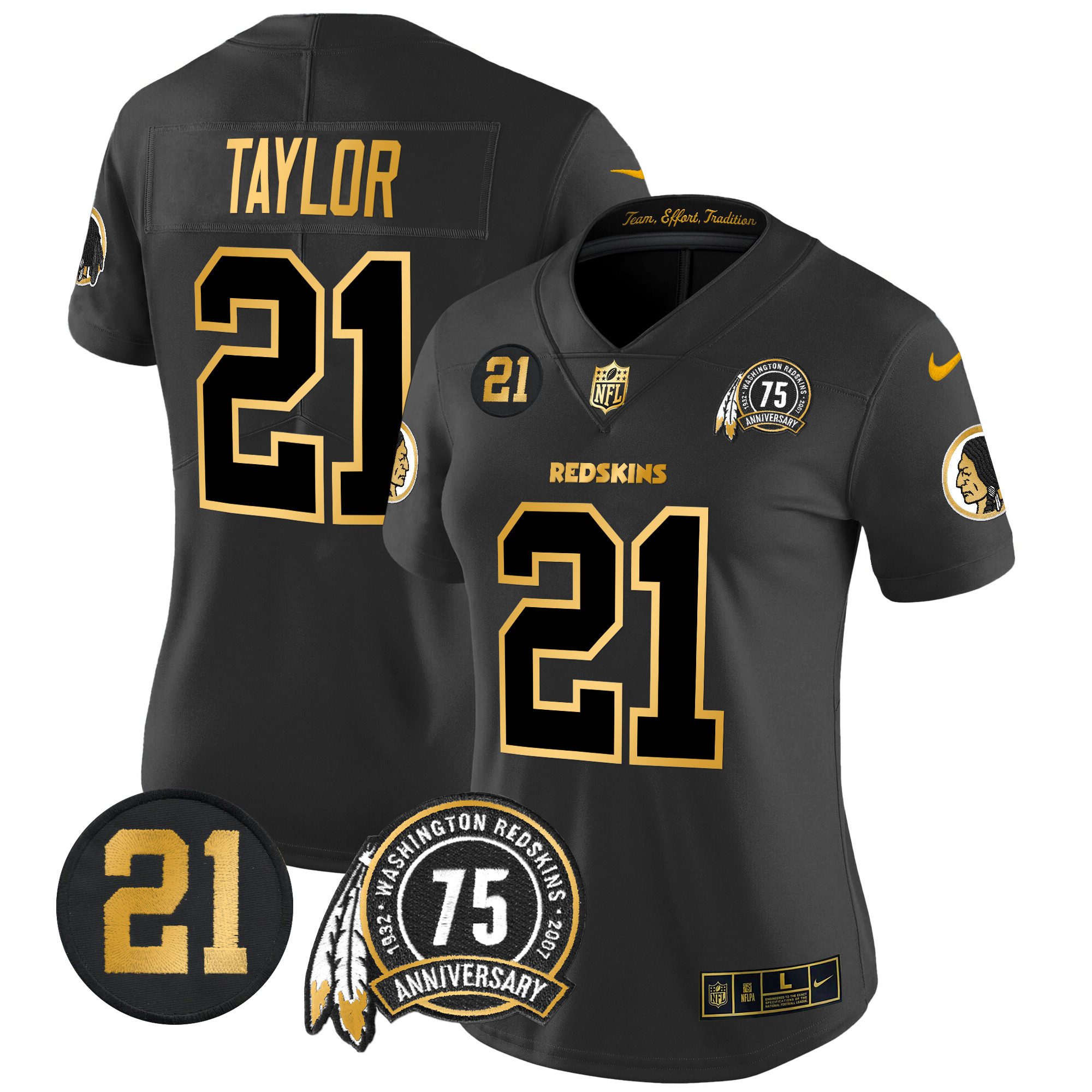 Sean Taylor Women's Washington Redskins 75th & Sean Taylor Patch Gold Vapor Limited Black Gold Jersey - All Stitched