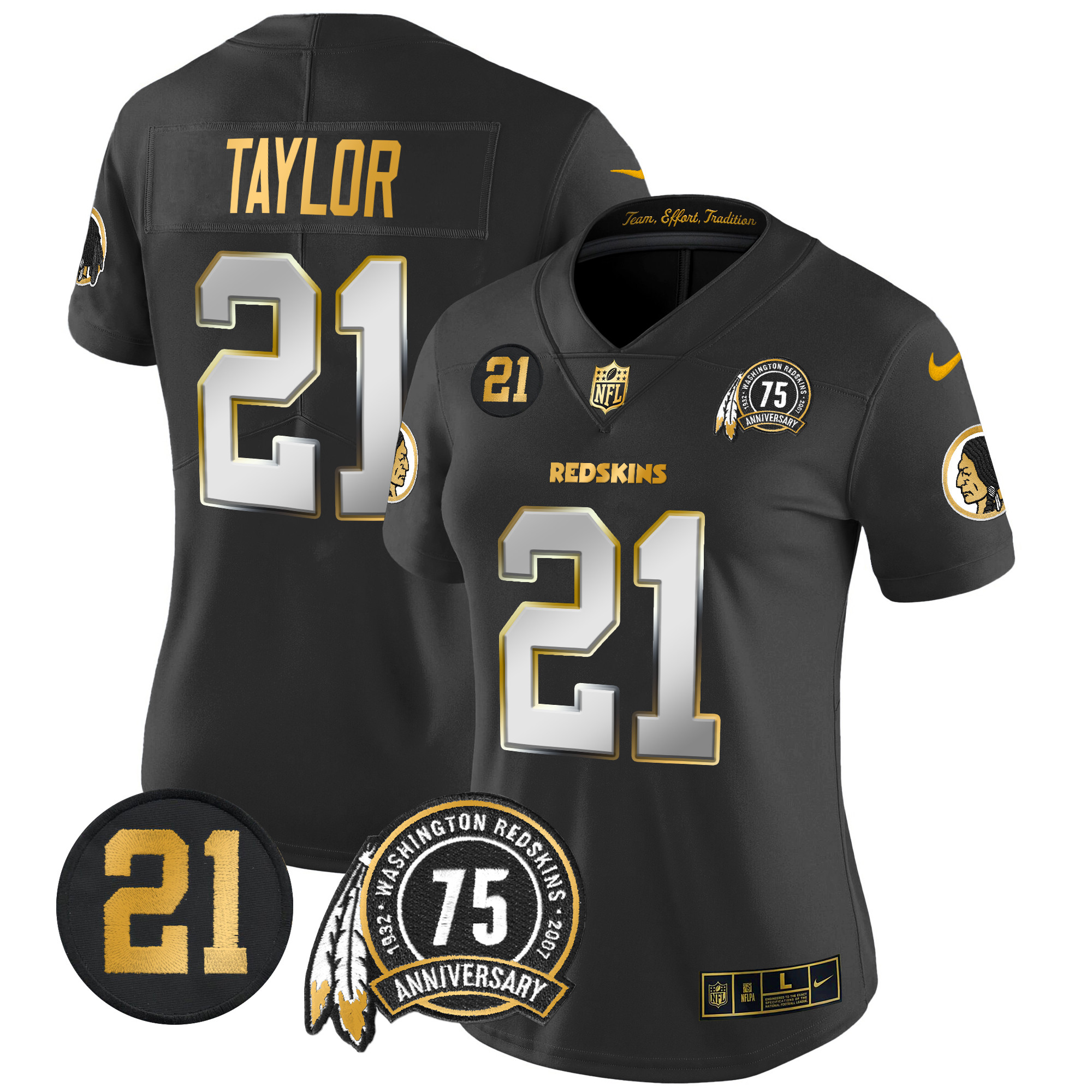 Sean Taylor Women's Washington Redskins 75th & Sean Taylor Patch Gold Vapor Limited Black Limited Jersey - All Stitched