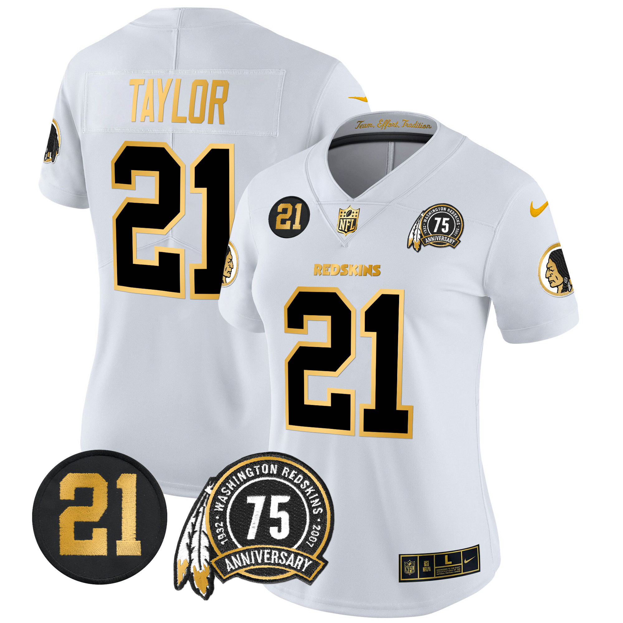 Sean Taylor Women's Washington Redskins 75th & Sean Taylor Patch Gold Vapor Limited White Gold Jersey - All Stitched