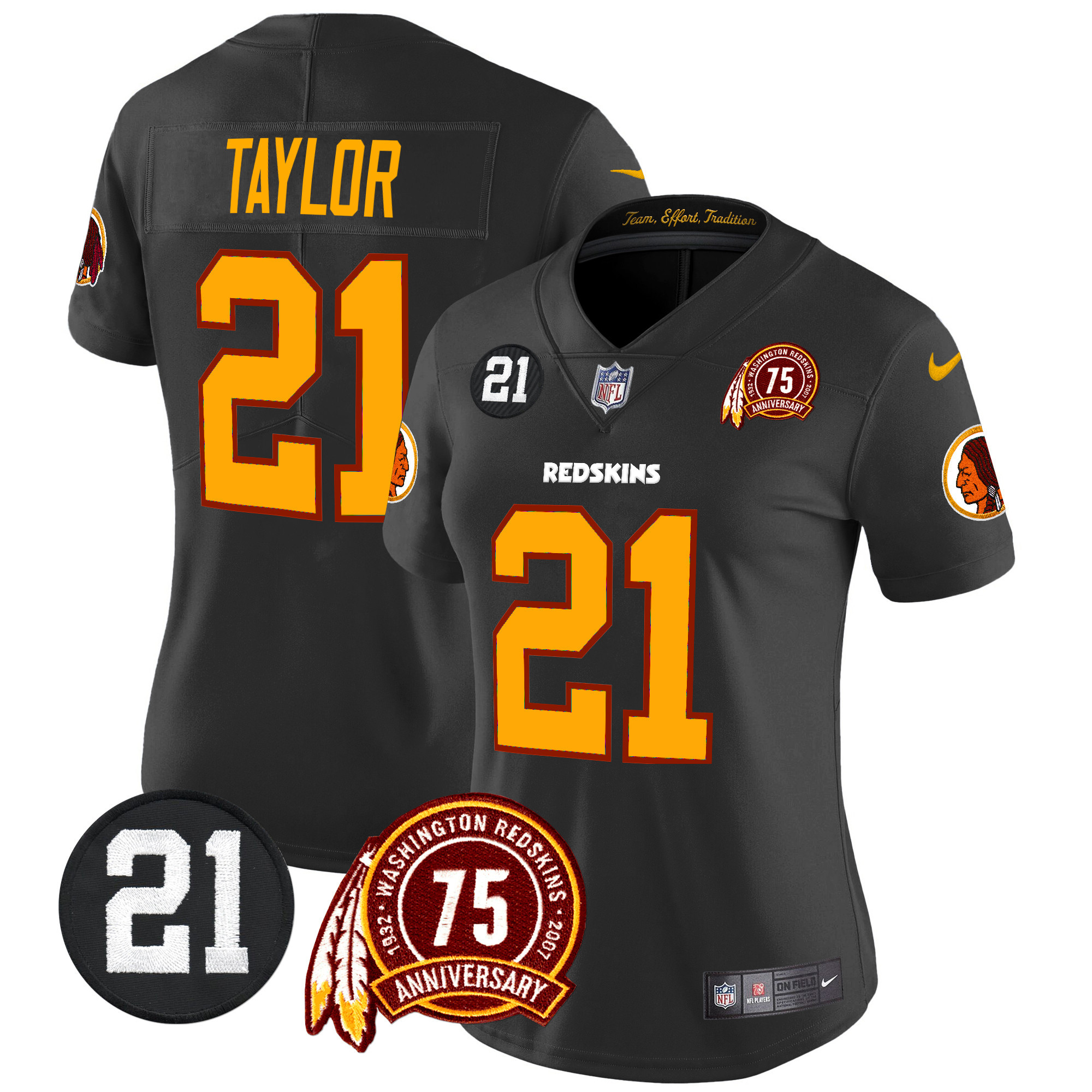 Sean Taylor Women's Washington Redskins 75th & Sean Taylor Patch Vapor Limited Black Jersey - All Stitched