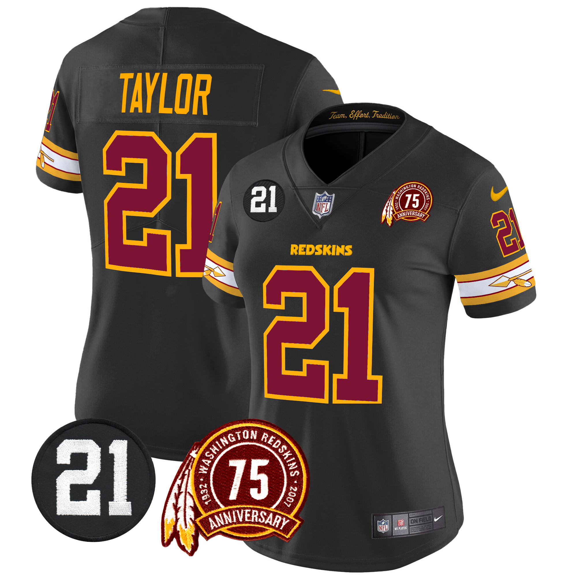Sean Taylor Women's Washington Redskins 75th & Sean Taylor Patch Vapor Limited Black Jersey - All Stitched