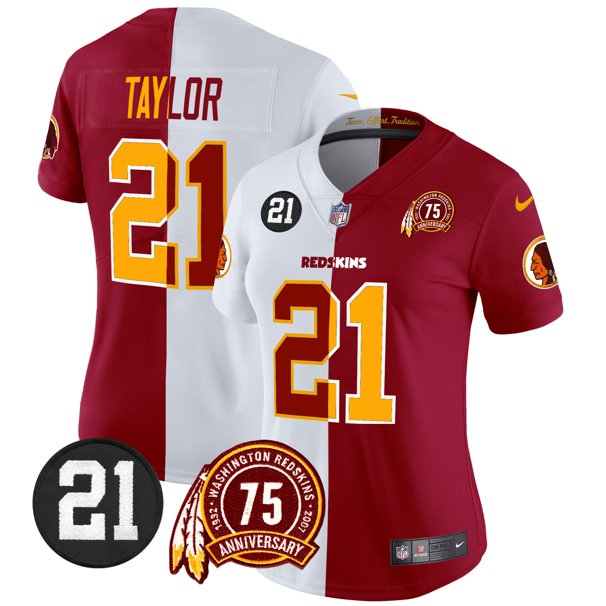 Sean Taylor Women's Washington Redskins 75th & Sean Taylor Patch Vapor Limited Half Jersey - All Stitched