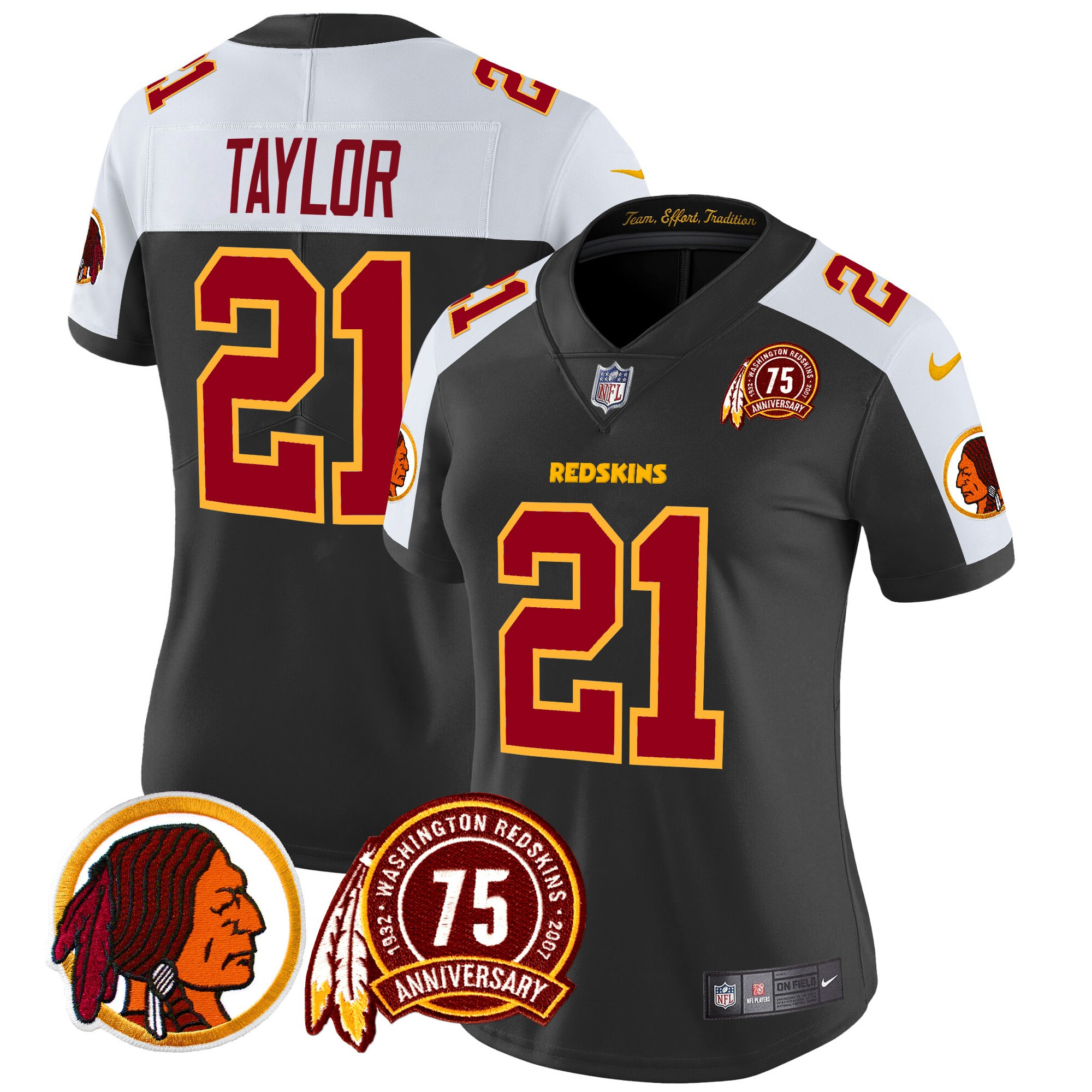 Sean Taylor Women's Washington Redskins 75th Patch Vapor Limited Black Alternate Jersey - All Stitched