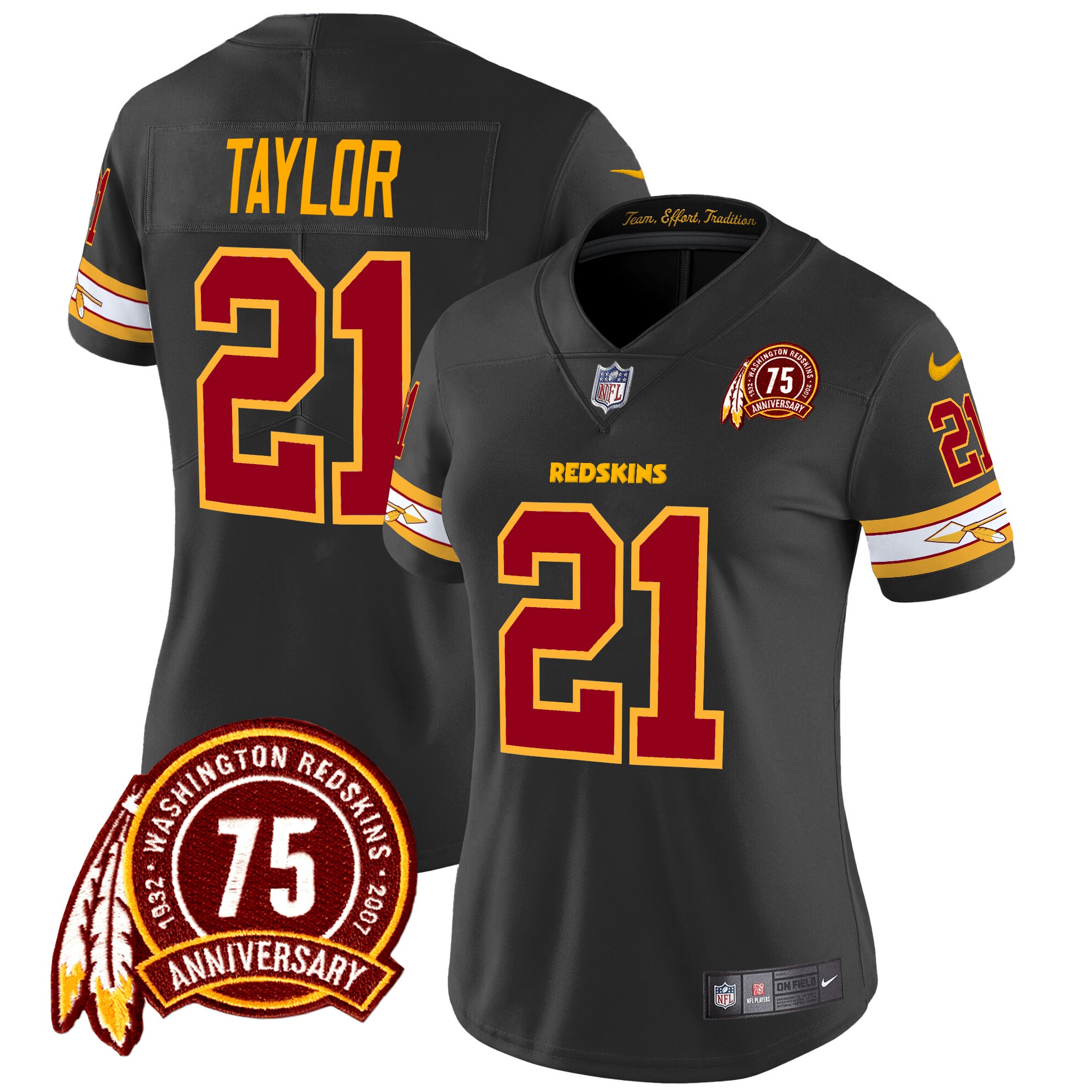 Sean Taylor Women's Washington Redskins 75th Patch Vapor Limited Black Jersey - All Stitched
