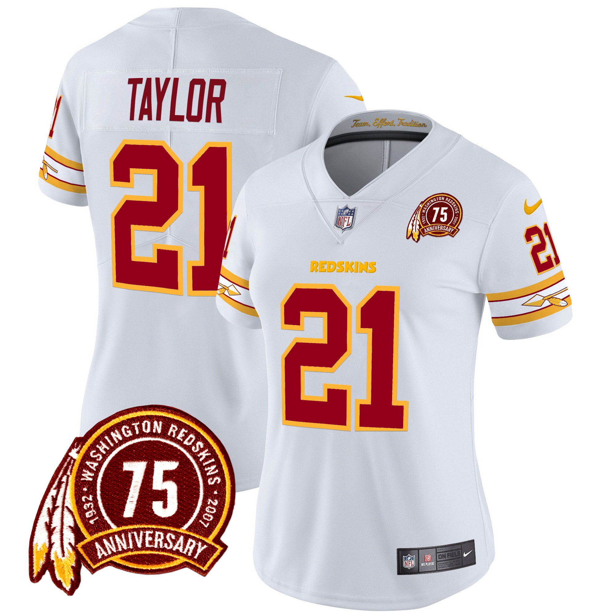 Sean Taylor Women's Washington Redskins 75th Patch Vapor Limited White Jersey - All Stitched