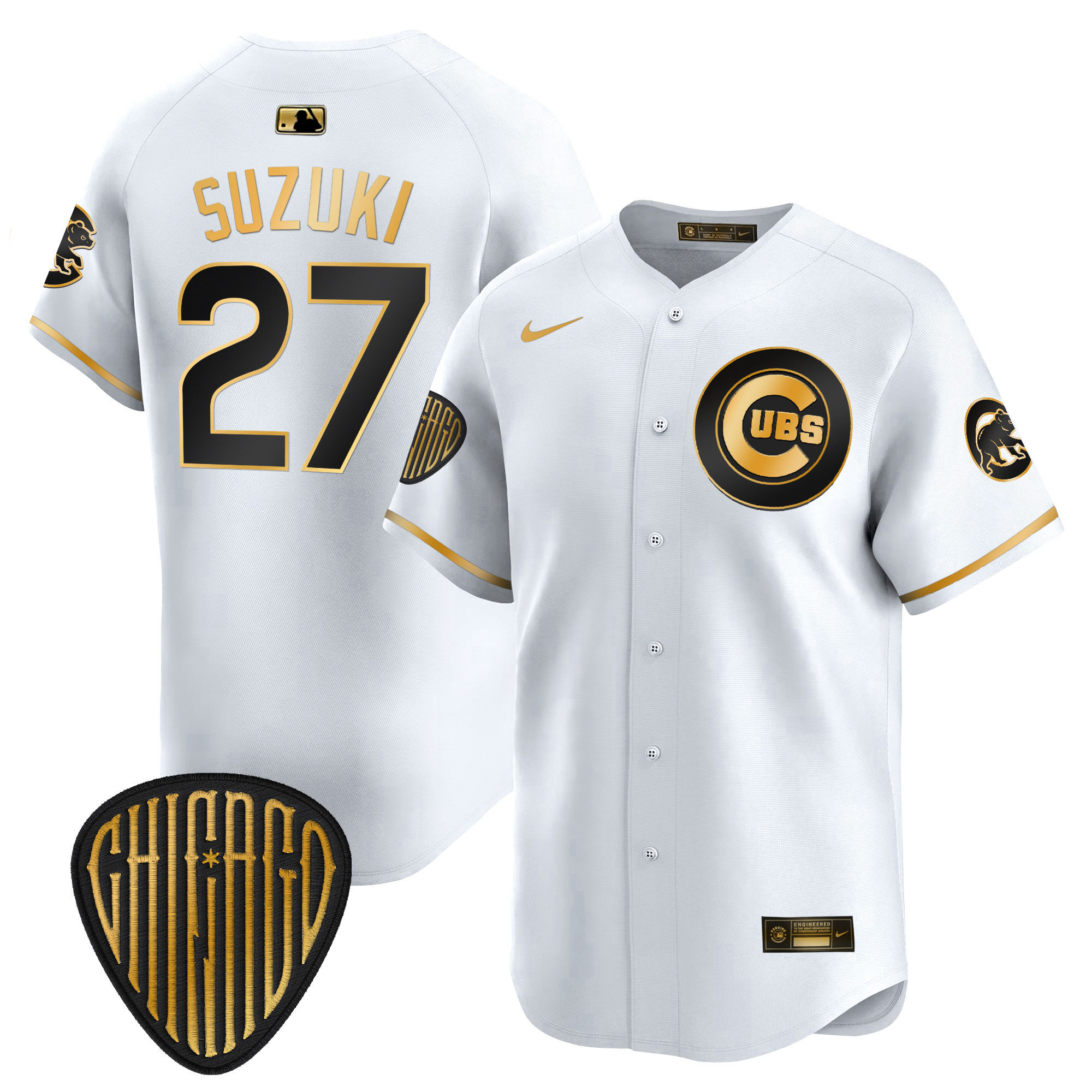 Seiya Suzuki Men's Chicago Cubs 2025 Vapor Premier Limited White Gold Jersey - All Stitched