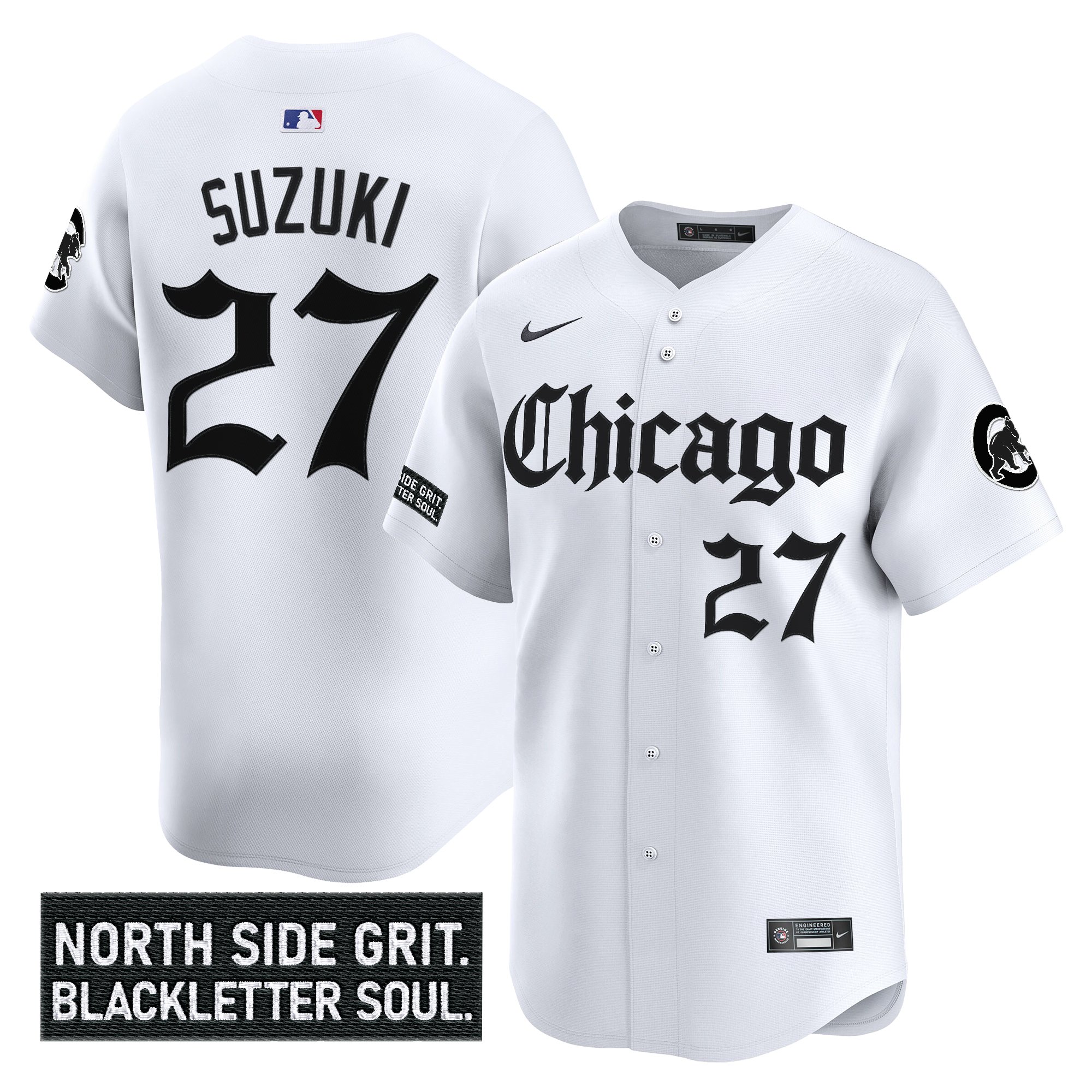 Seiya Suzuki Men's Chicago Cubs 'Gothic North Side Edition' Vapor Premier Limited White Jersey V2 - All Stitched