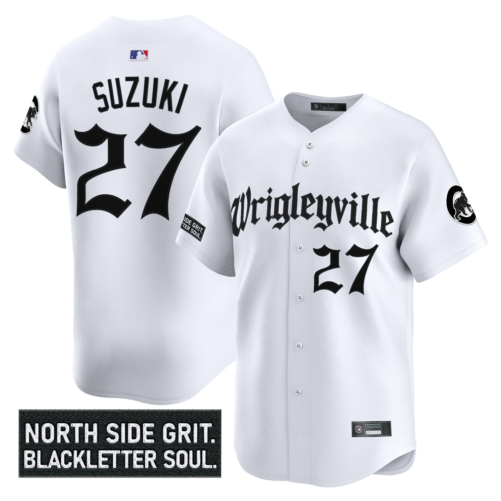 Seiya Suzuki Men's Chicago Cubs 'Gothic North Side Edition' Vapor Premier Limited White Jersey V2 - All Stitched