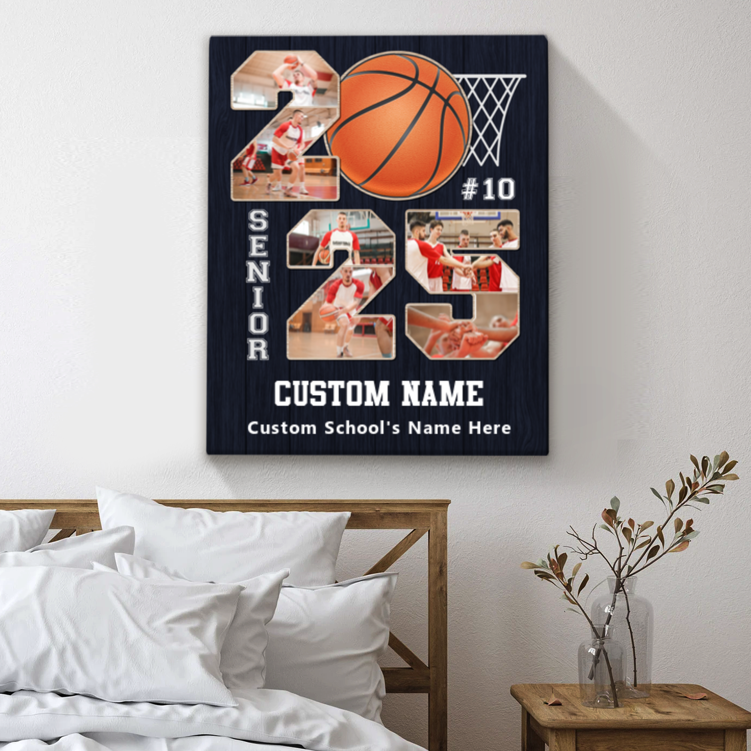 Senior 2025 Basketball Photo Collage Canvas, Senior Night Sport Year Gift, Personalized Gift For Basketball Player, Grad Basketball Collage Gifts