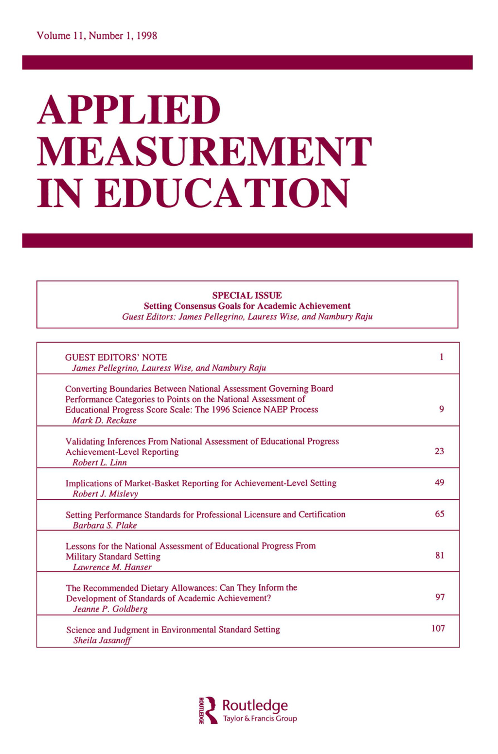 Setting Consensus Goals for Academic Achievement A Special Issue of applied Measurement in Education 1st Edition - (PDF/EPUB Version)