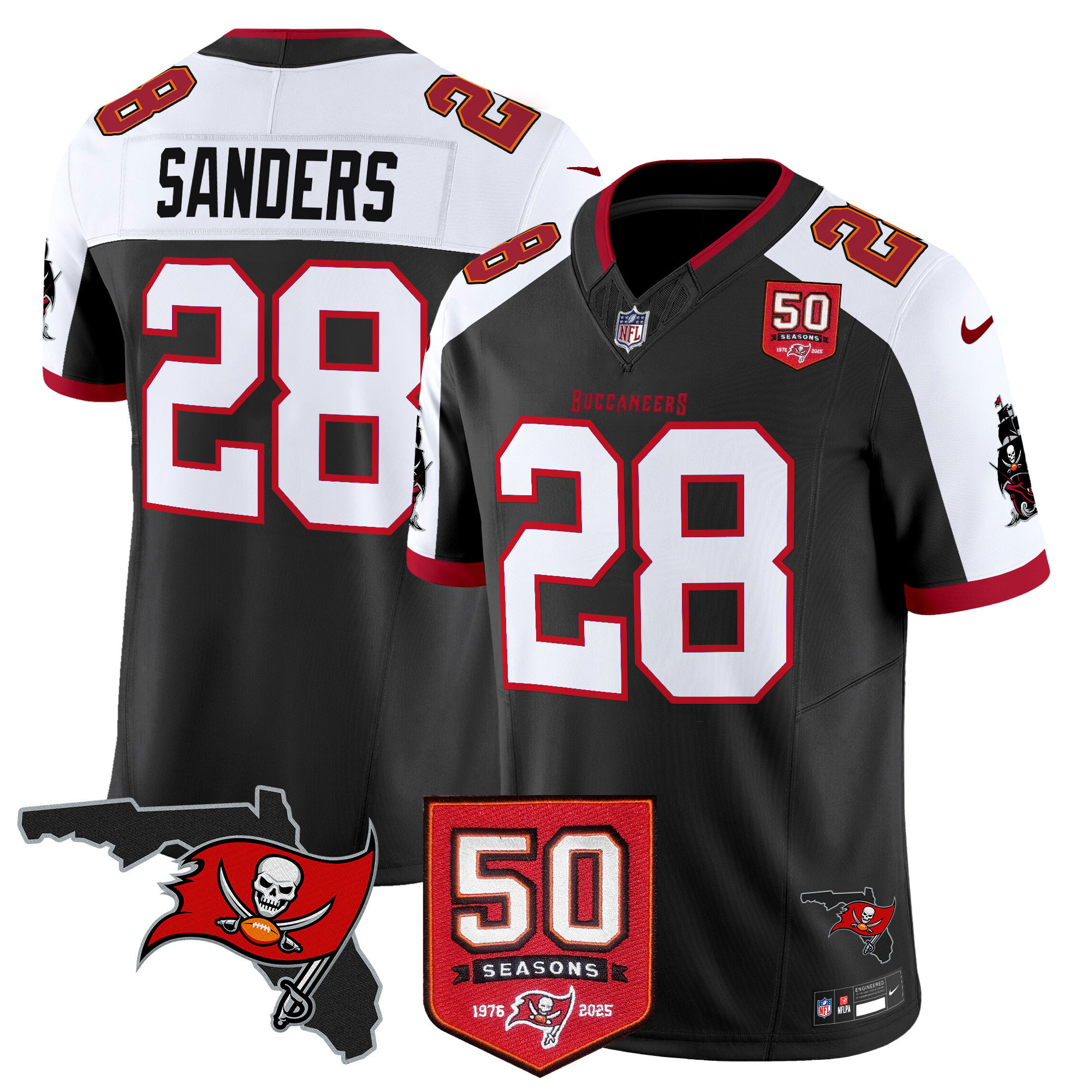 Shilo Sanders Men's Tampa Bay Buccaneers 50th Season Patch Vapor Limited Black Alternate Jersey - All Stitched