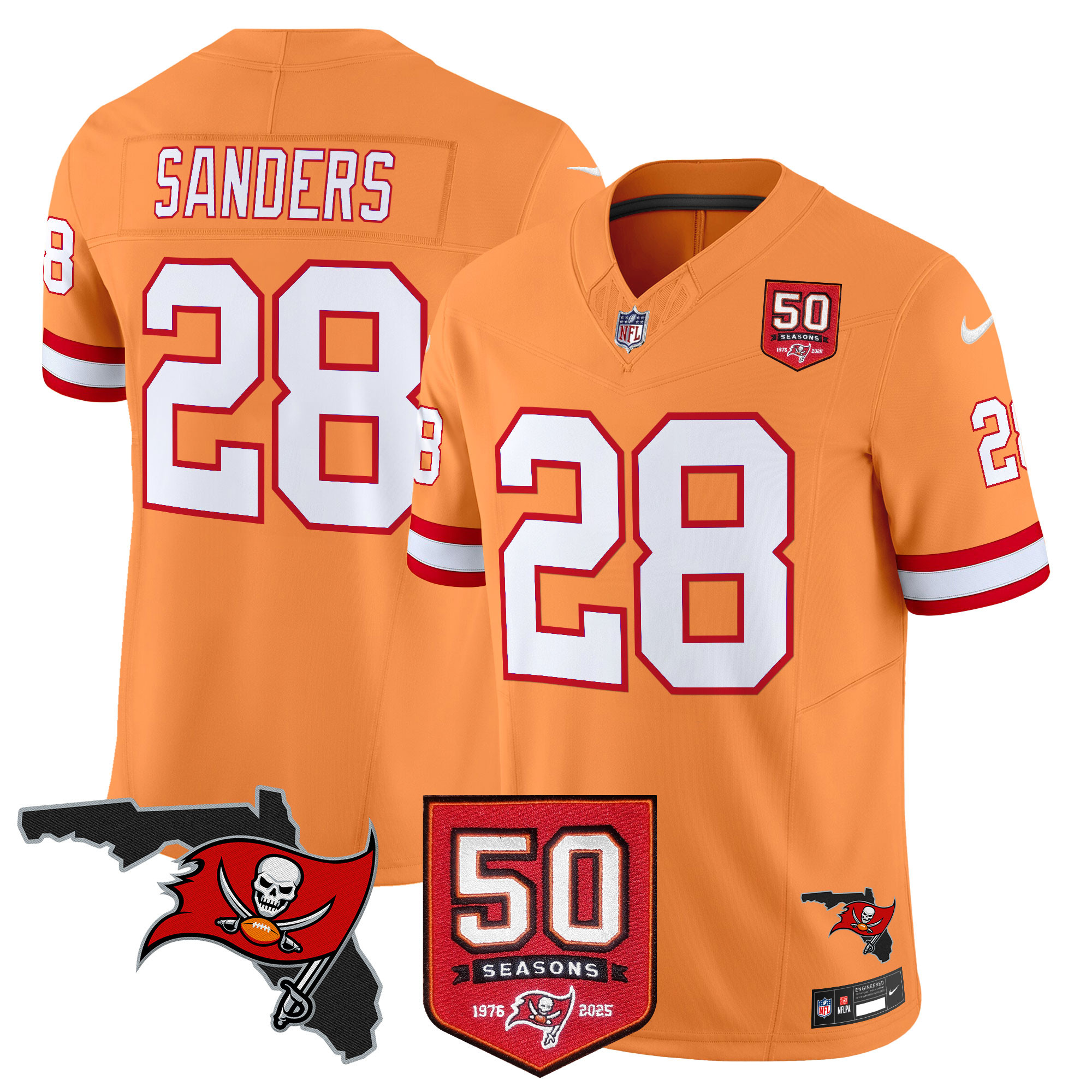 Shilo Sanders Men's Tampa Bay Buccaneers 50th Season Patch Vapor Limited Creamsicle Jersey - All Stitched