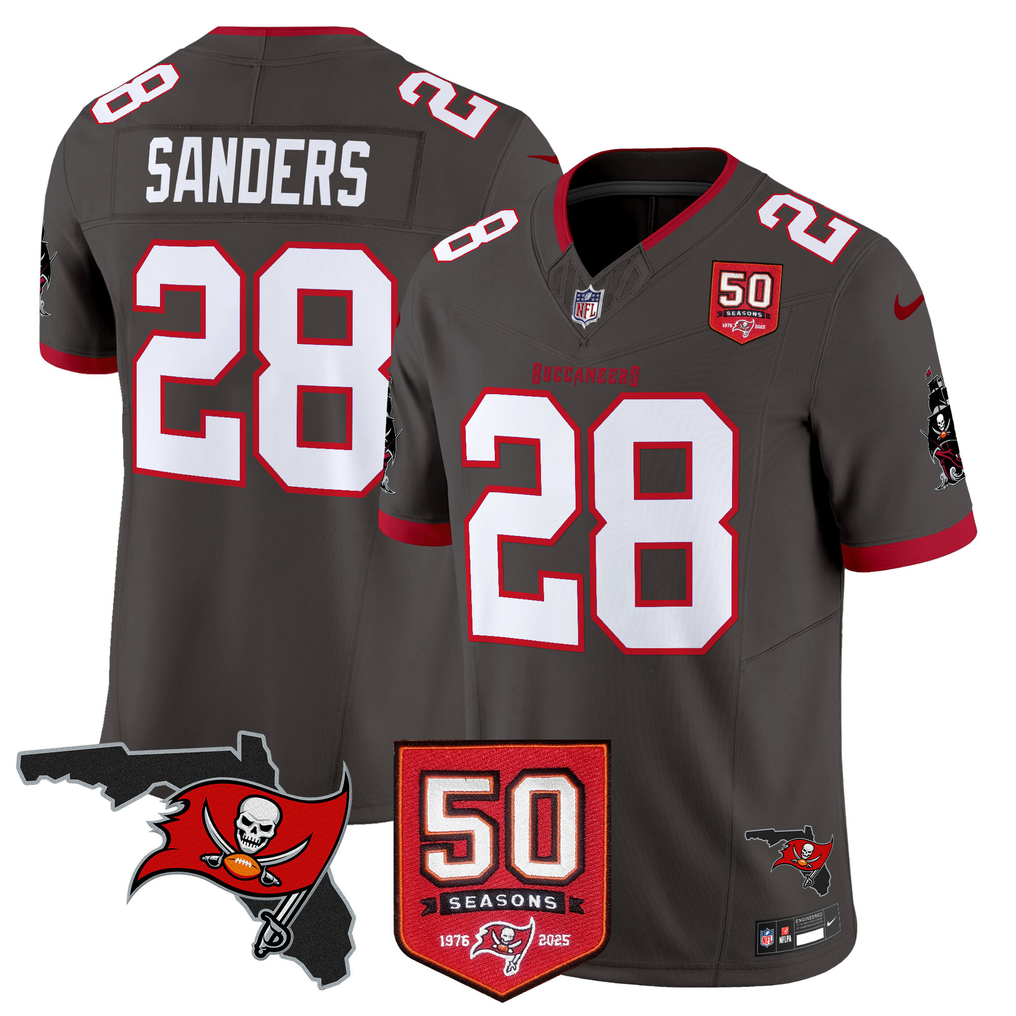 Shilo Sanders Men's Tampa Bay Buccaneers 50th Season Patch Vapor Limited Pewter Jersey - All Stitched