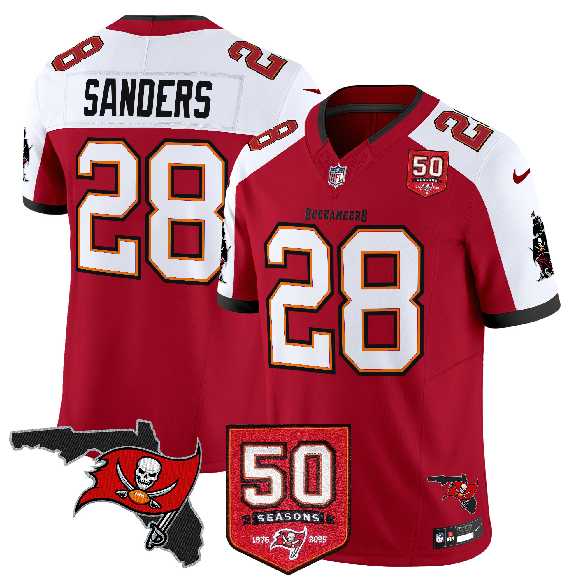 Shilo Sanders Men's Tampa Bay Buccaneers 50th Season Patch Vapor Limited Red Alternate Jersey - All Stitched