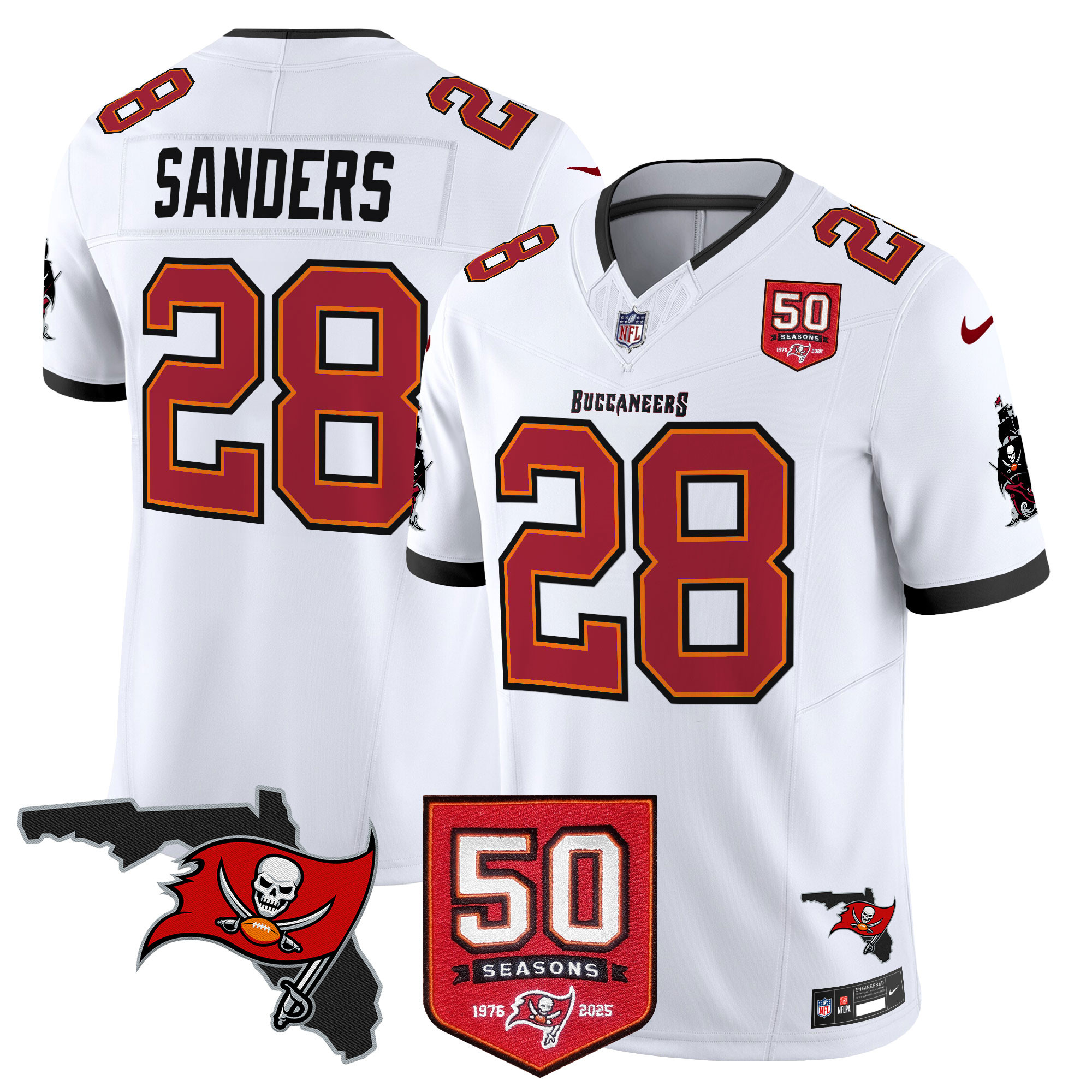 Shilo Sanders Men's Tampa Bay Buccaneers 50th Season Patch Vapor Limited White Jersey - All Stitched