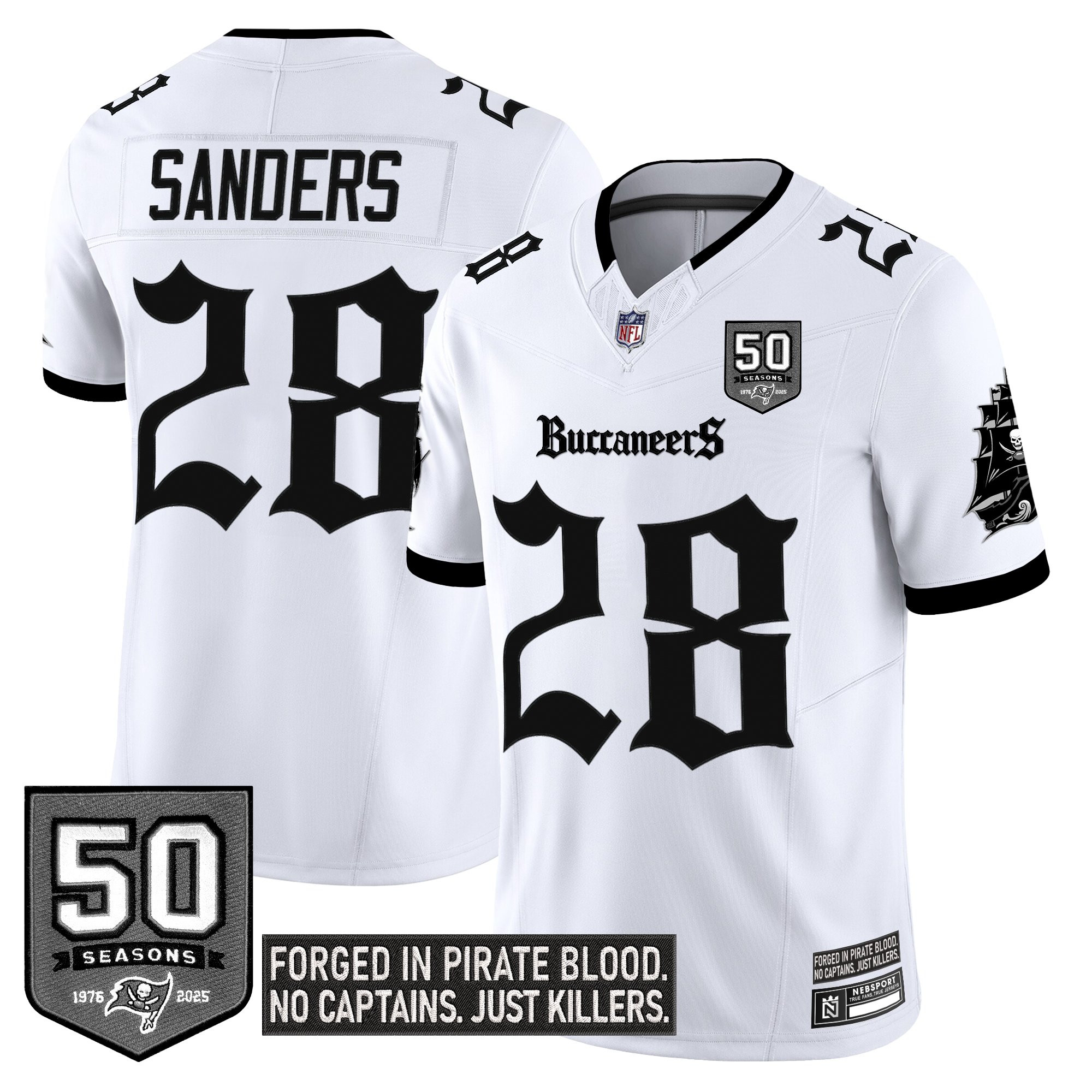 Shilo Sanders Men's Tampa Bay Buccaneers 'Gothic Pirate Shadows Edition' Limited White Jersey - All Stitched