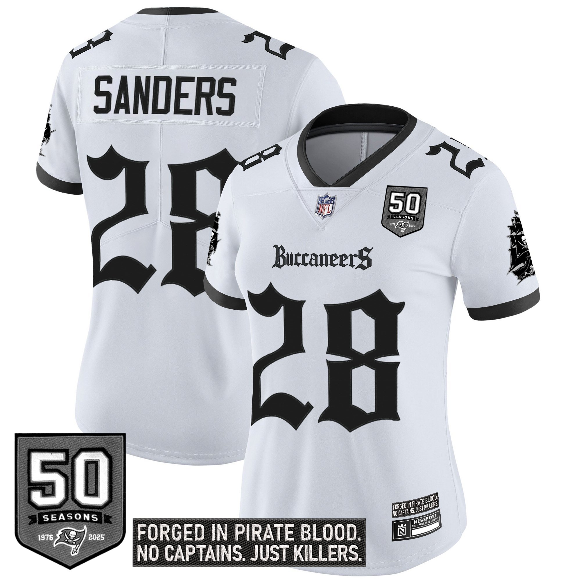 Shilo Sanders Women's Tampa Bay Buccaneers 'Gothic Pirate Shadows Edition' Vapor Limited White Jersey - All Stitched