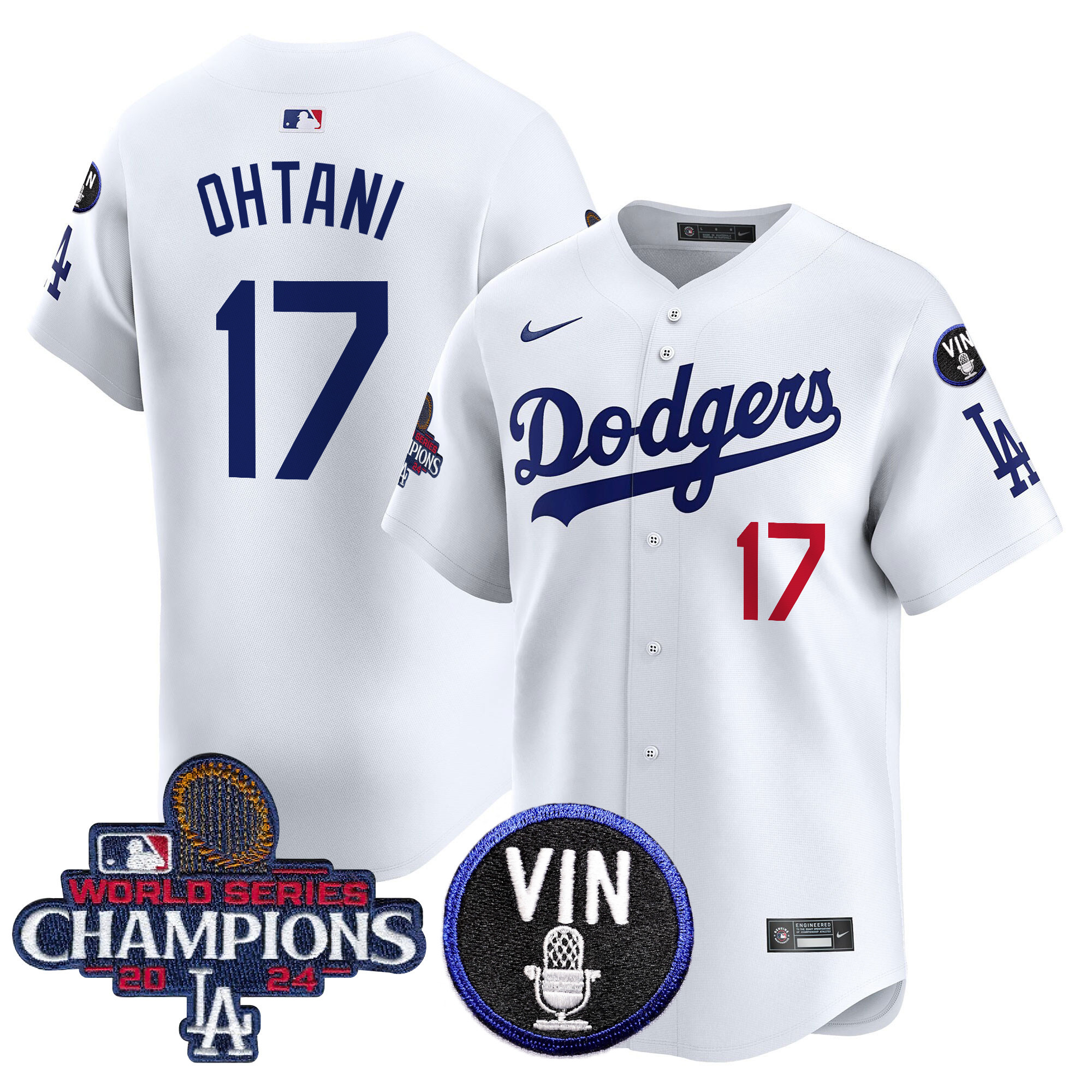 Shohei Ohtani Men's Los Angeles Dodgers 2024 World Series Champions Patch Vapor Premier Limited White Jersey V3 - All Stitched