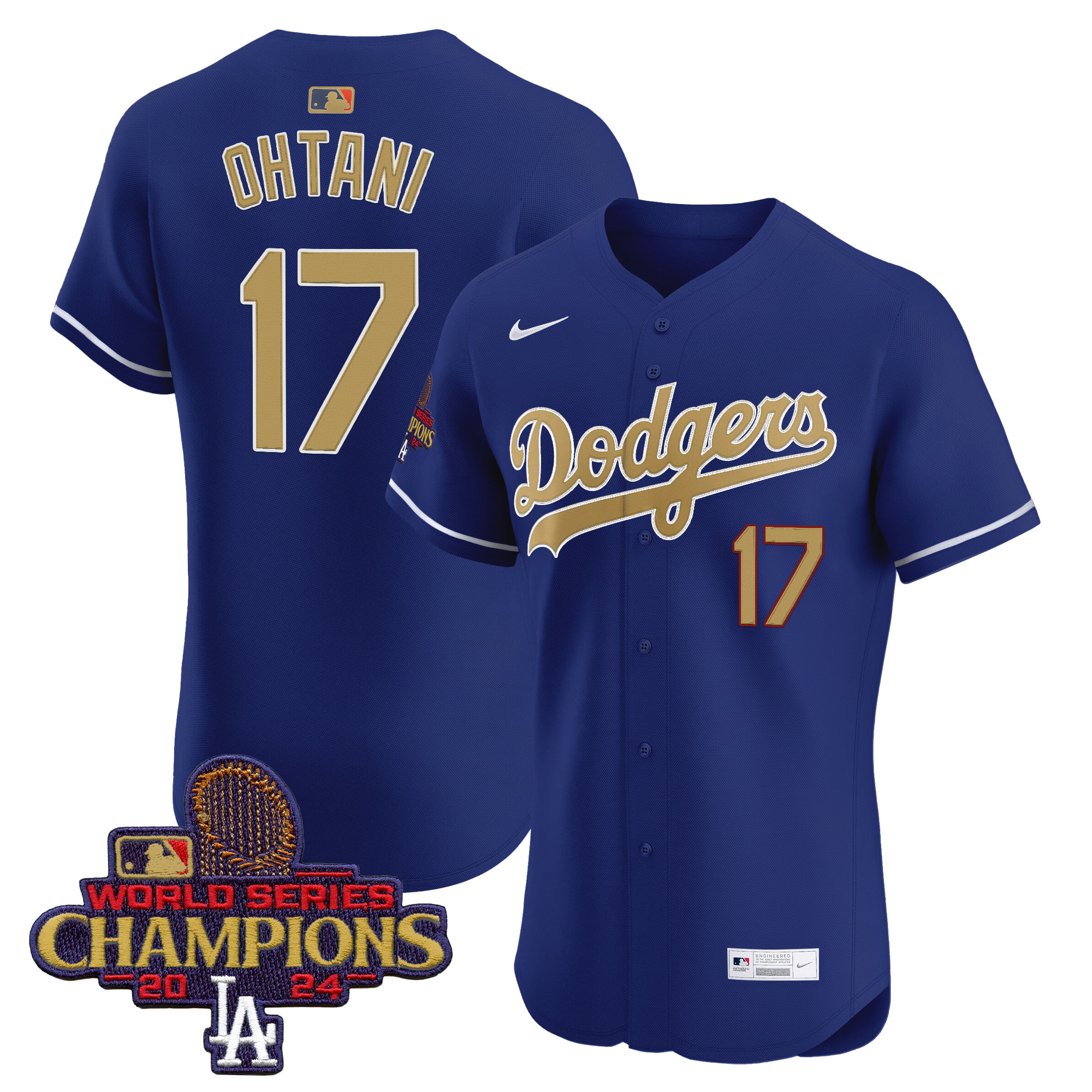 Shohei Ohtani Men's Los Angeles Dodgers 2025 Gold Vapor Premier Elite Royal Jersey - All Stitched