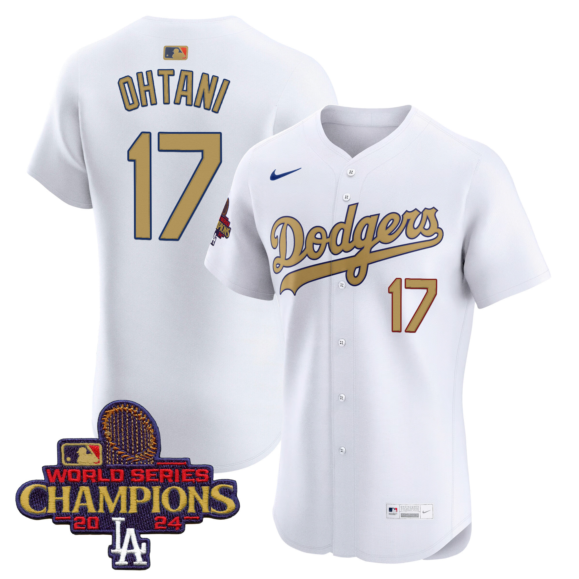 Shohei Ohtani Men's Los Angeles Dodgers 2025 Gold Vapor Premier Elite White Jersey - All Stitched