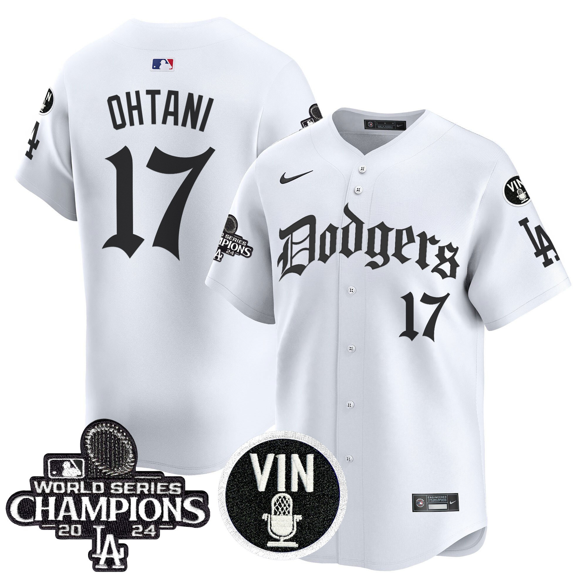Shohei Ohtani Men's Los Angeles Dodgers 2025 LA Gothic Style Vapor Premier Limited White Jersey V2 - All Stitched