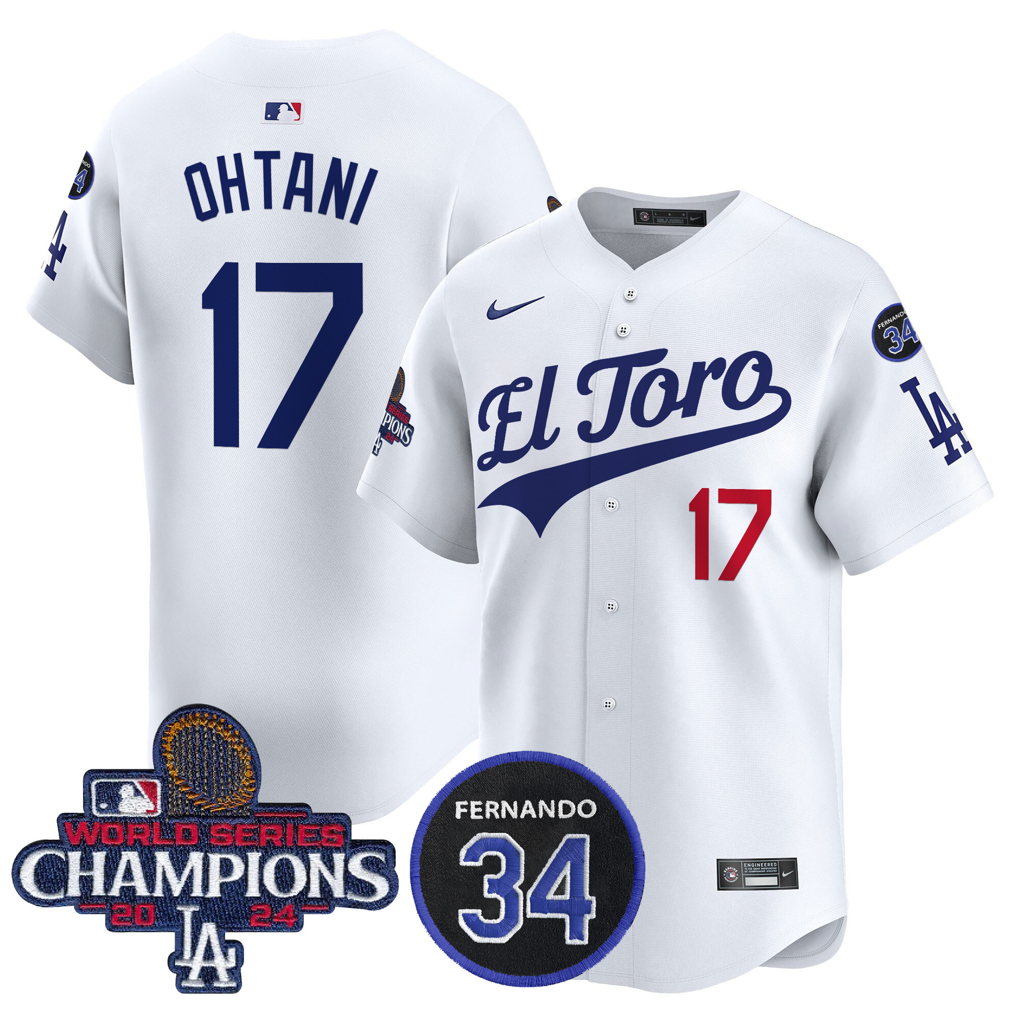 Shohei Ohtani Men's Los Angeles Dodgers El Toro 2024 World Series Champions Patch Vapor Premier Limited White Jersey - All Stitched