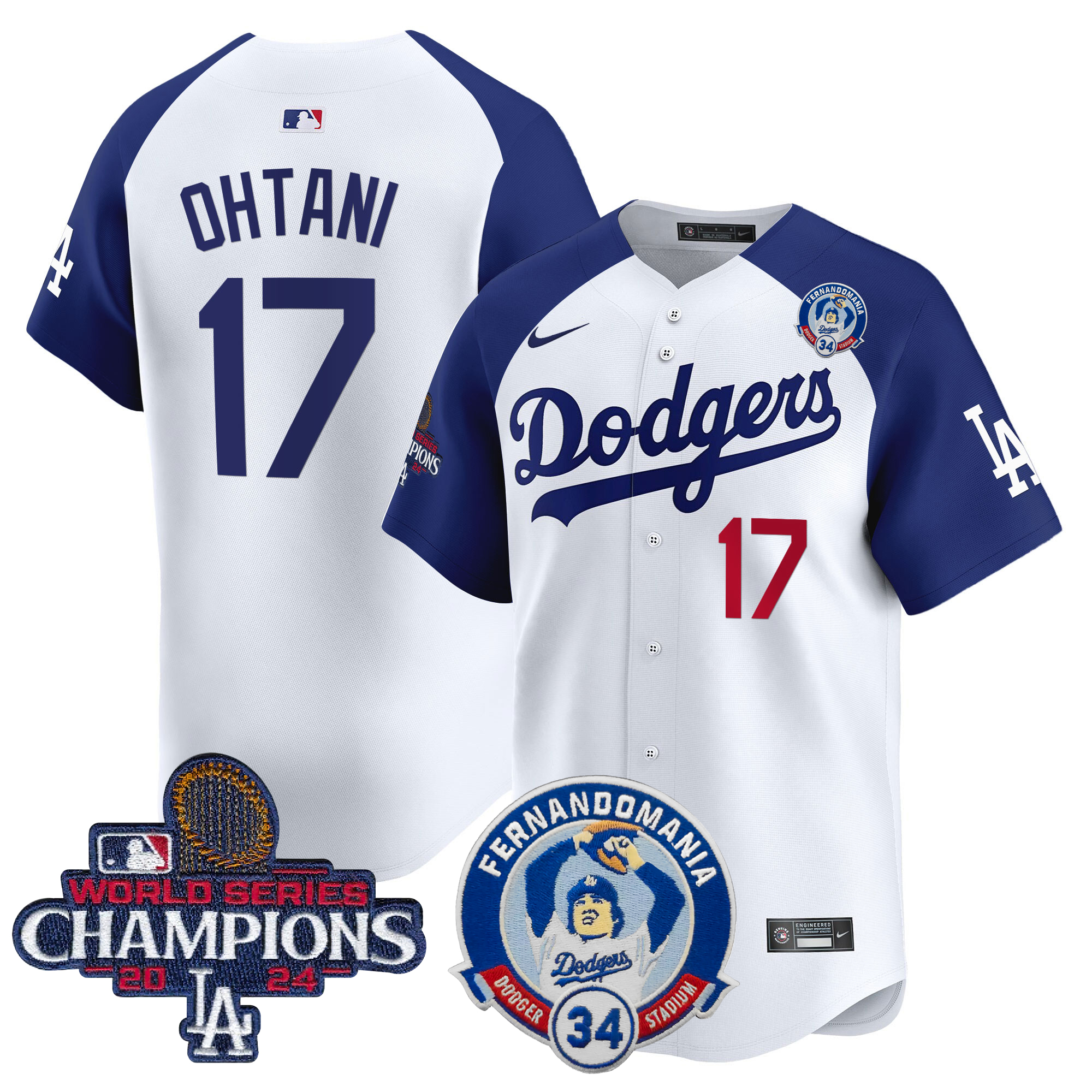 Shohei Ohtani Men's Los Angeles Dodgers Fernando & 2024 World Series Champions Patch Vapor Premier Limited Alternate White Jersey V2 - All Stitched