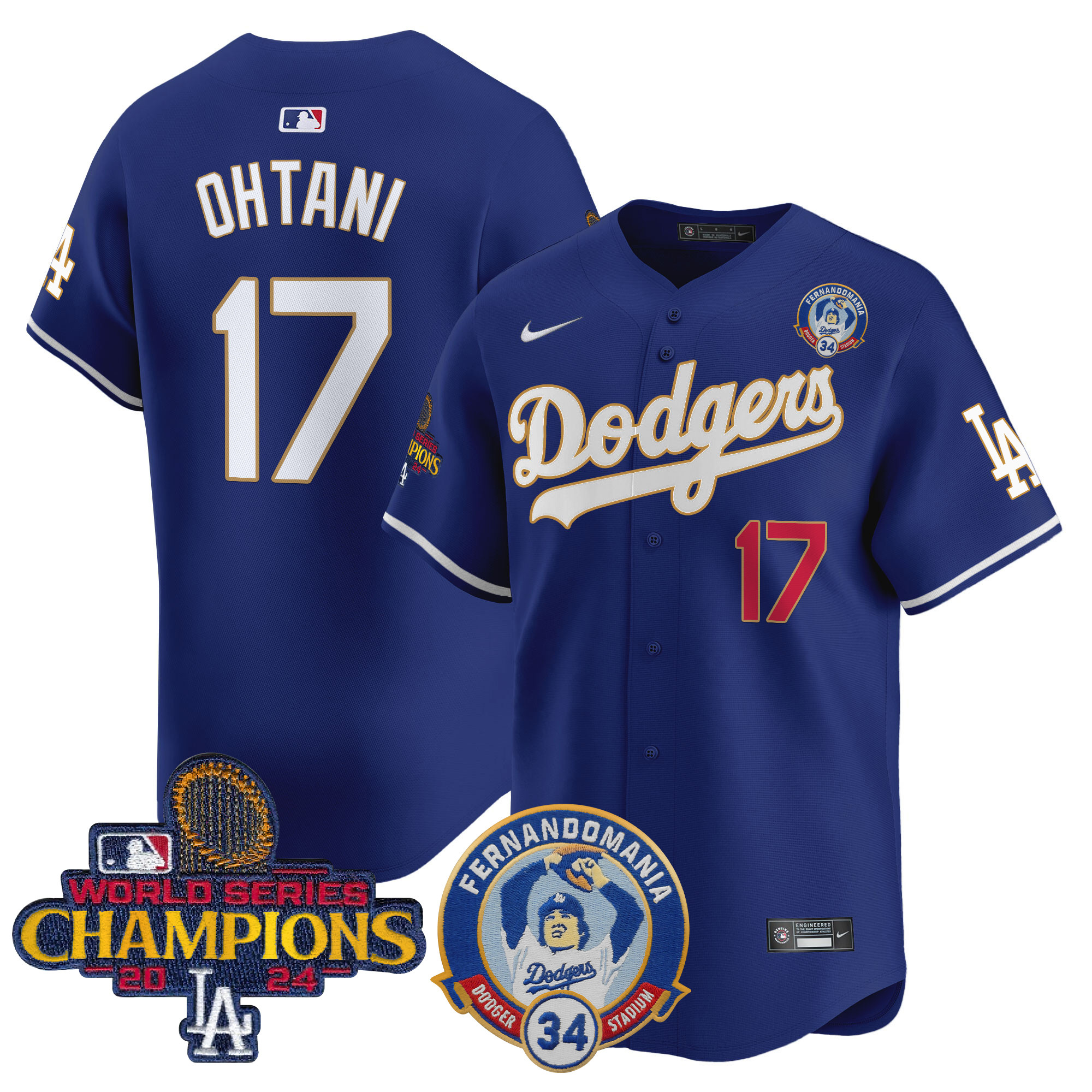 Shohei Ohtani Men's Los Angeles Dodgers Fernando & 2024 World Series Champions Patch Vapor Premier Limited Royal Jersey - All Stitched