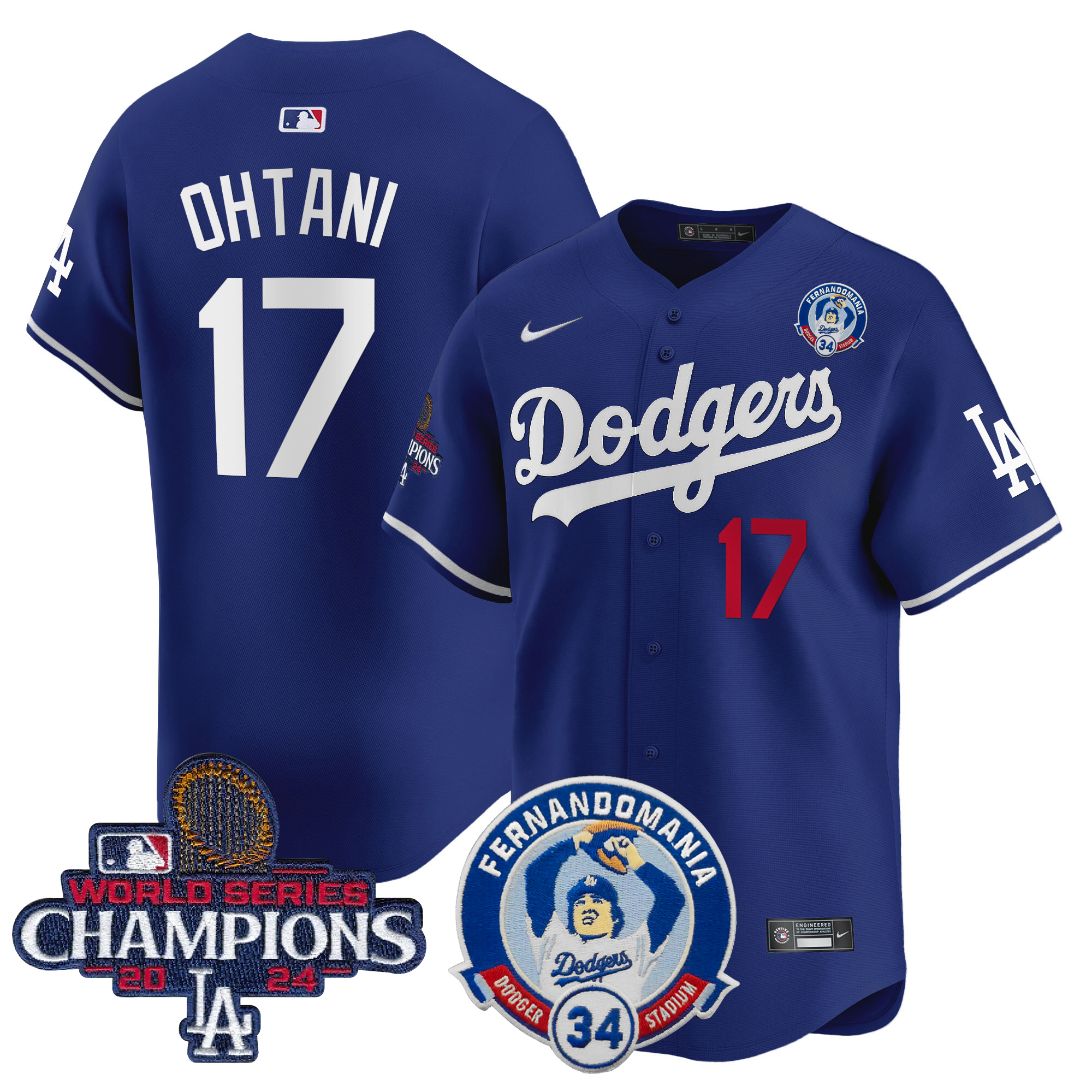 Shohei Ohtani Men's Los Angeles Dodgers Fernando & 2024 World Series Champions Patch Vapor Premier Limited Royal Jersey V2 - All Stitched