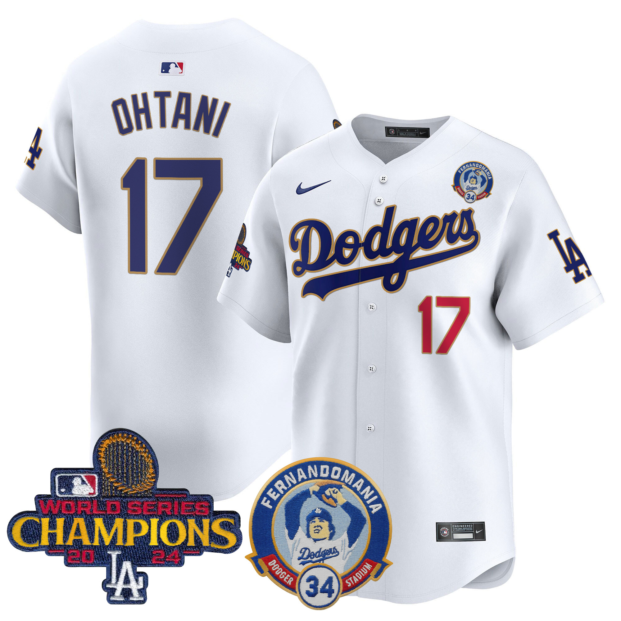Shohei Ohtani Men's Los Angeles Dodgers Fernando & 2024 World Series Champions Patch Vapor Premier Limited White Jersey - All Stitched