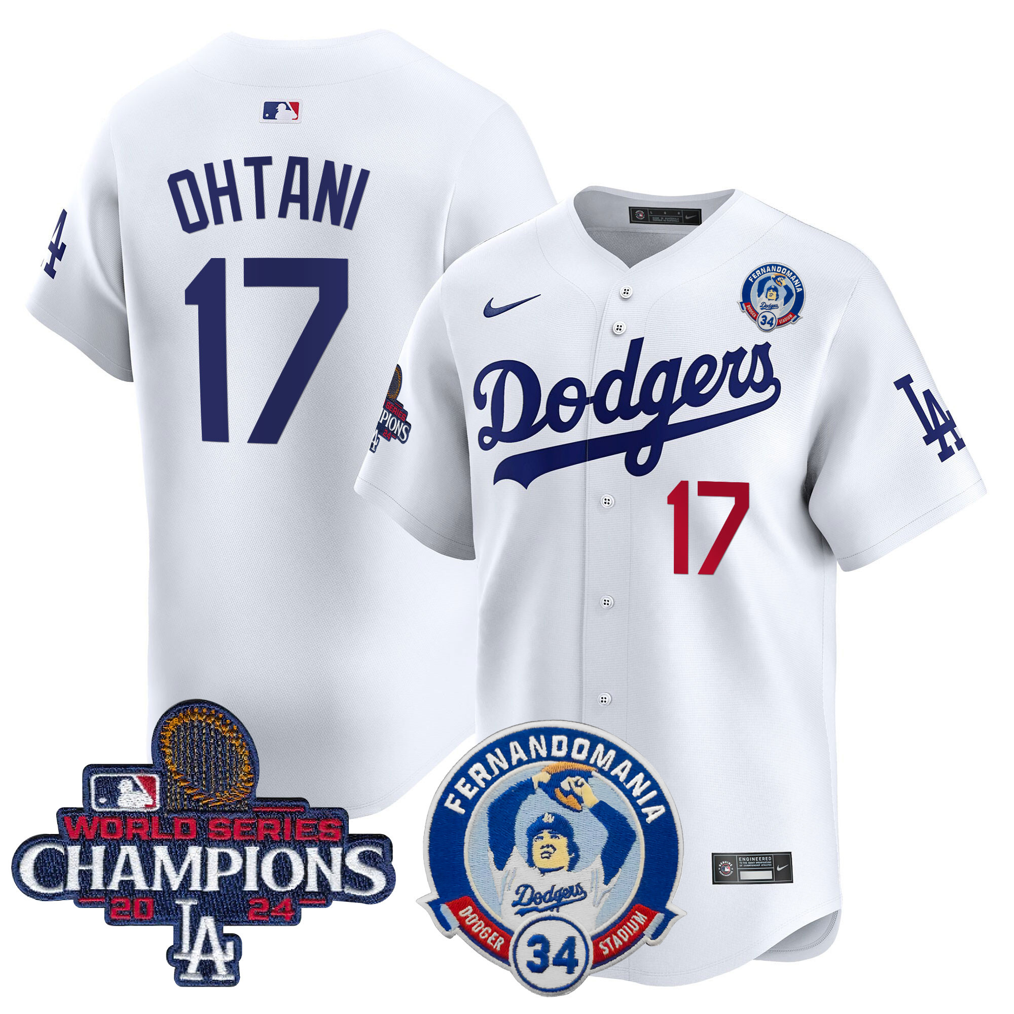 Shohei Ohtani Men's Los Angeles Dodgers Fernando & 2024 World Series Champions Patch Vapor Premier Limited White Jersey V2 - All Stitched