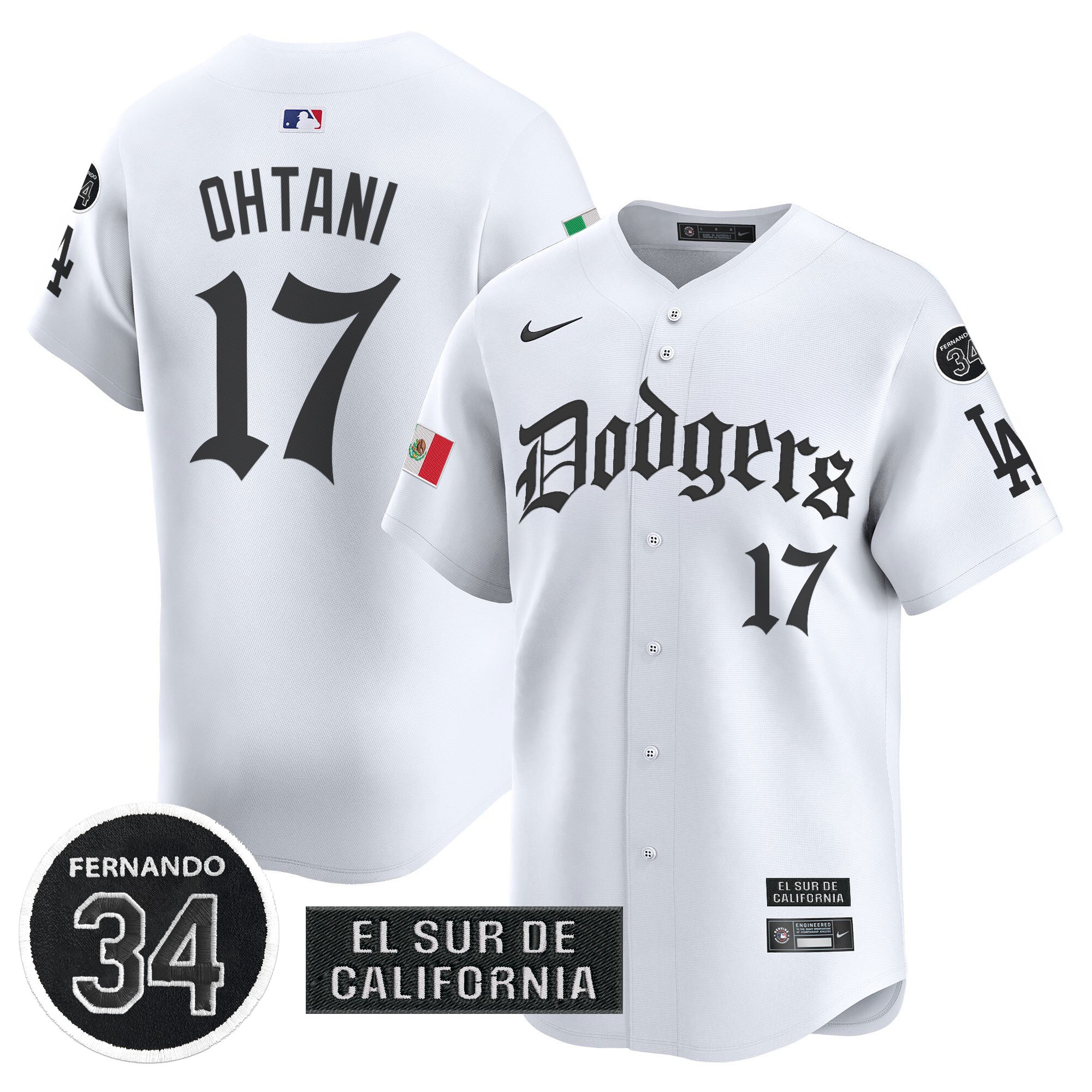 Shohei Ohtani Men's Los Angeles Dodgers Mexico 2025 LA Gothic Style Vapor Premier Limited White Jersey V2 - All Stitched