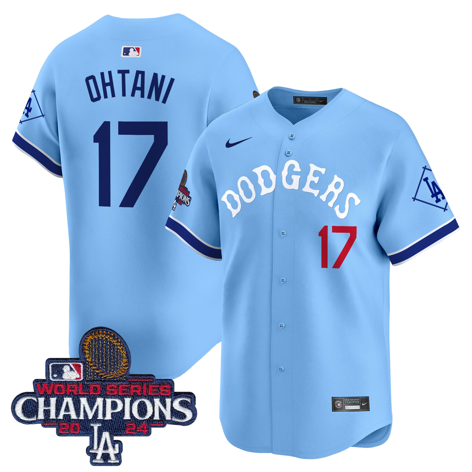 Shohei Ohtani Men's Los Angeles Dodgers Tribute 2024 World Series Champions Vapor Premier Limited Blue Jersey - All Stitched