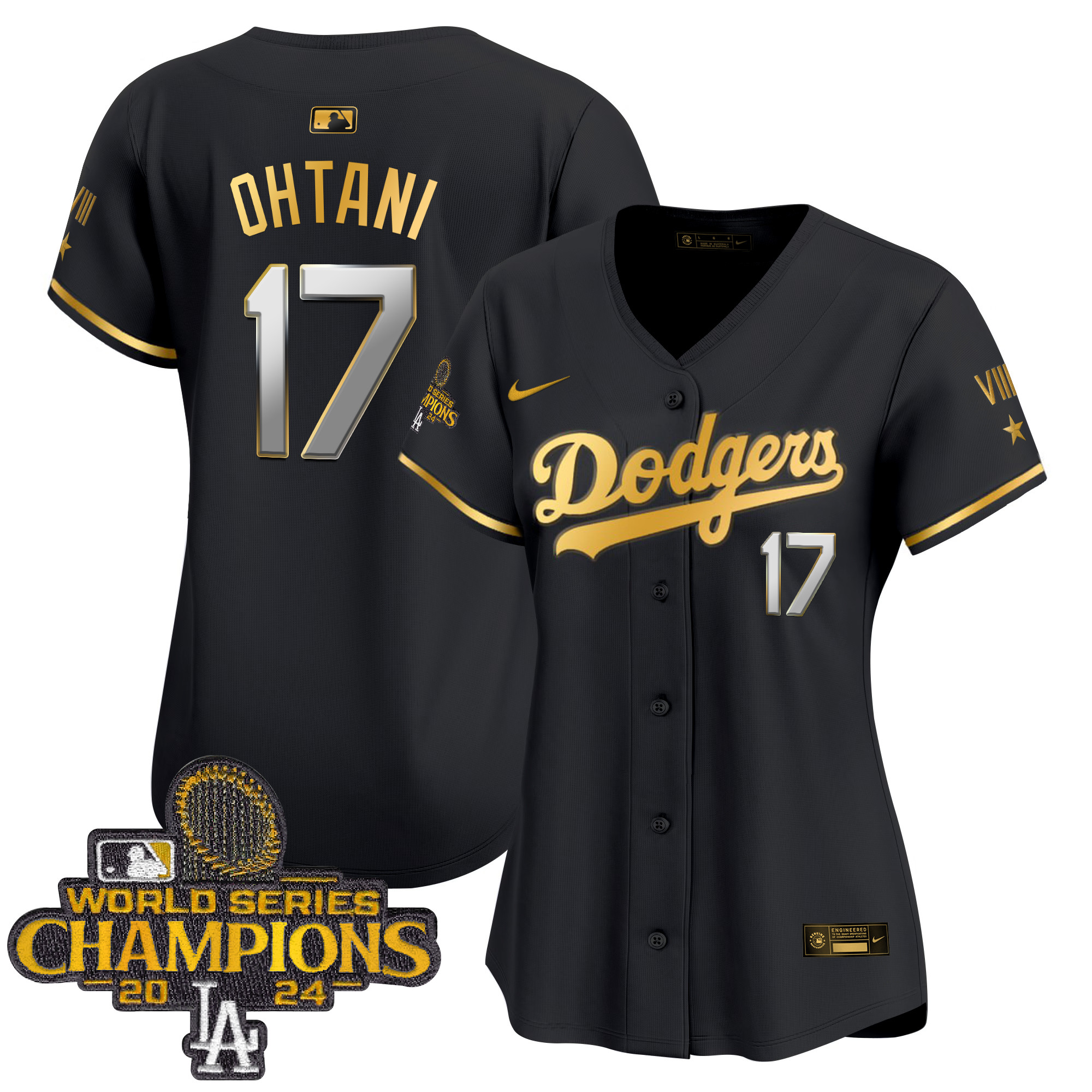 Shohei Ohtani Women's Los Angeles Dodgers 2024 World Series Champions Gold Trim Vapor Premier Limited Black Gold Jersey - All Stitched