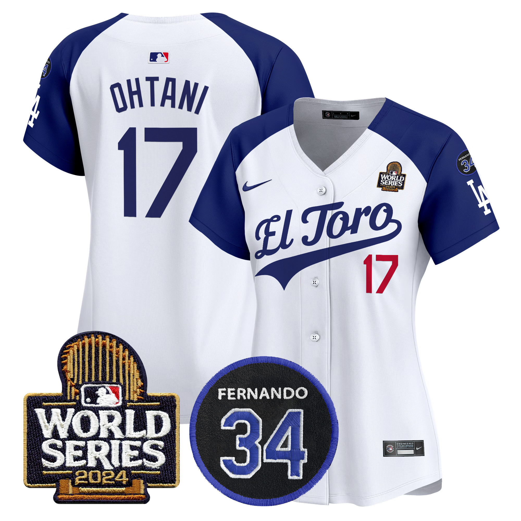 Shohei Ohtani Women's Los Angeles Dodgers El Toro 2024 World Series Patch Vapor Premier Limited Alternate White Jersey - All Stitched
