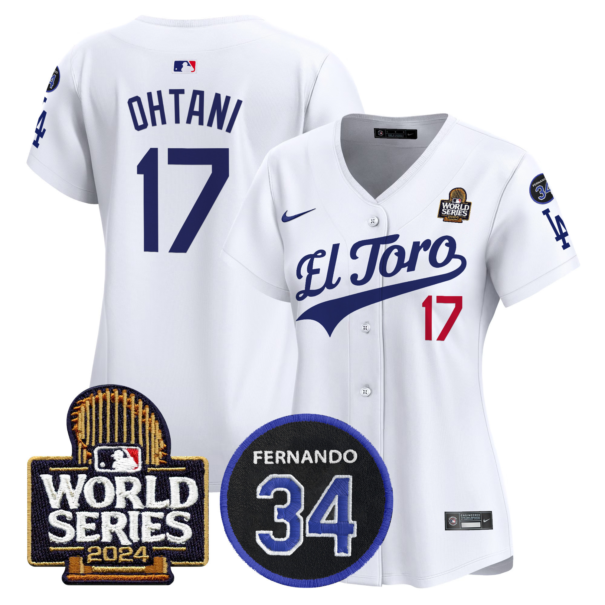 Shohei Ohtani Women's Los Angeles Dodgers El Toro 2024 World Series Patch Vapor Premier Limited White Jersey - All Stitched