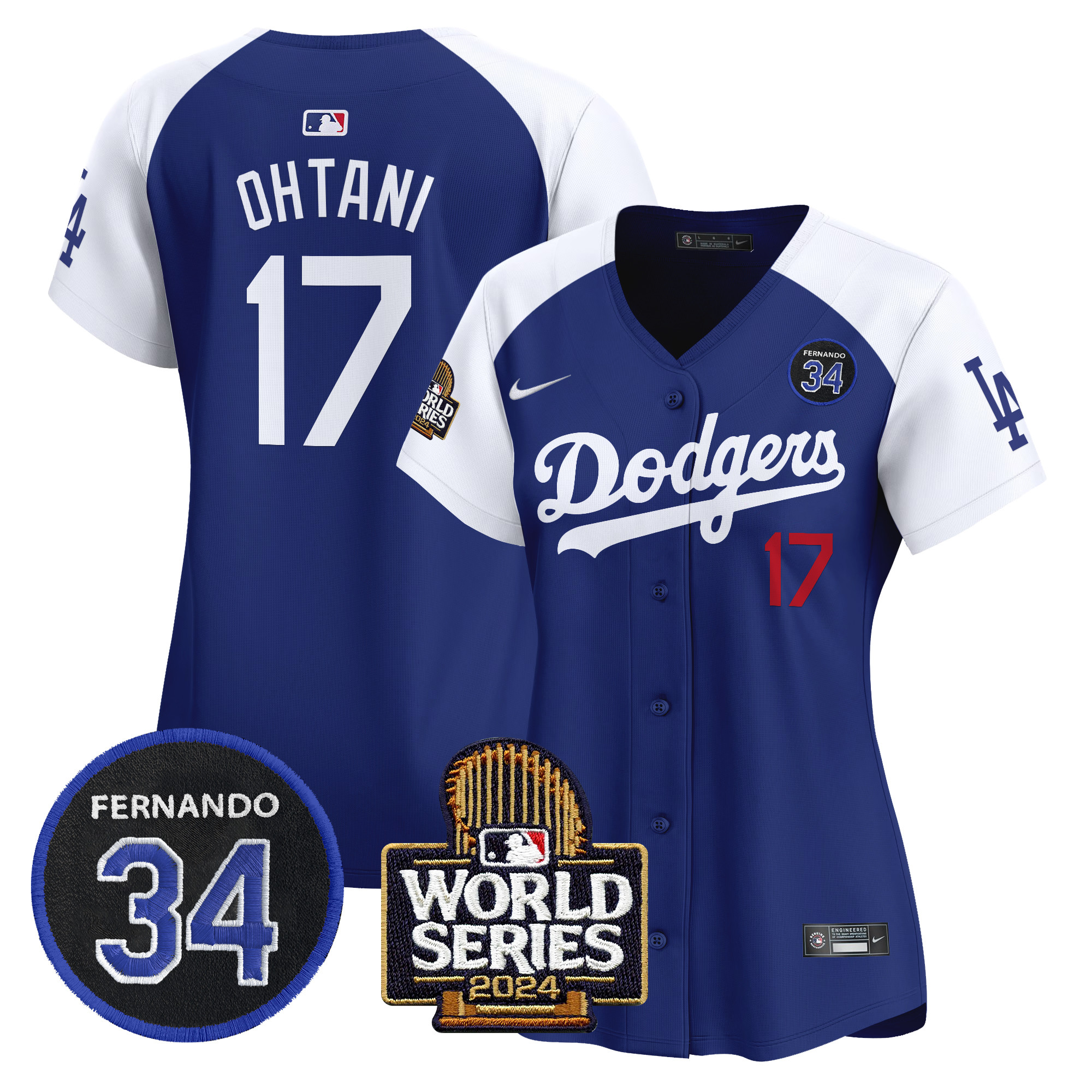 Shohei Ohtani Women's Los Angeles Dodgers Fernando Valenzuela & 2024 World Series Patch Vapor Premier Limited Alternate Royal Jersey V2 - All Stitched