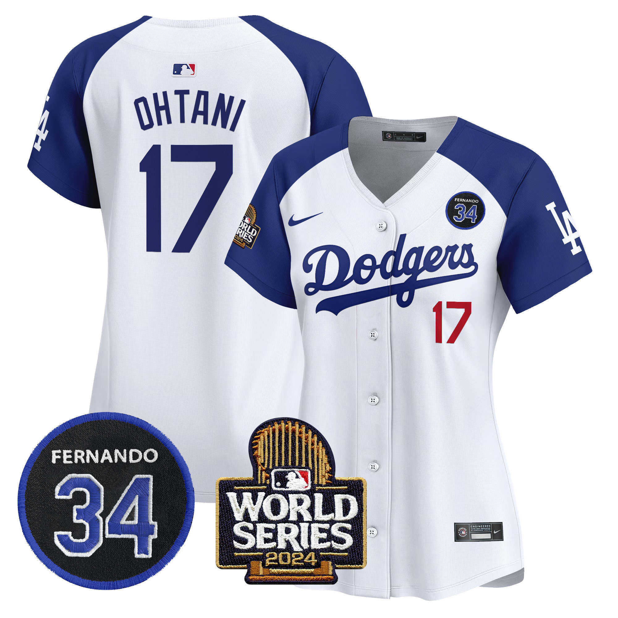 Shohei Ohtani Women's Los Angeles Dodgers Fernando Valenzuela & 2024 World Series Patch Vapor Premier Limited Alternate White Jersey V2 - All Stitched